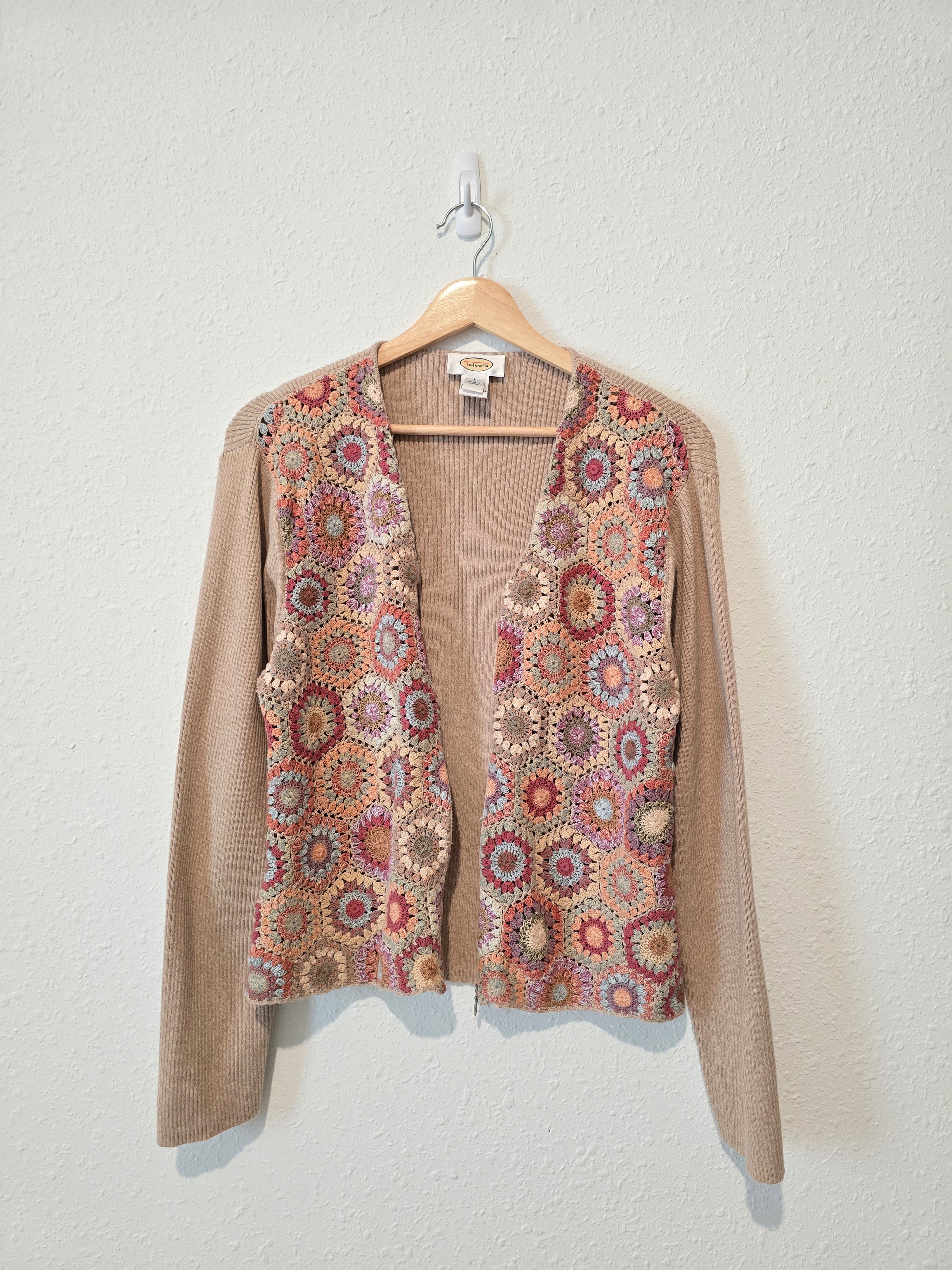 Vintage Crochet Zip Up Sweater (L)