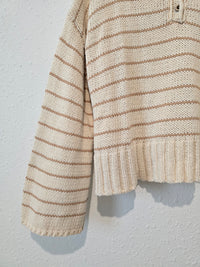 Neutral Striped Henley Sweater (L)