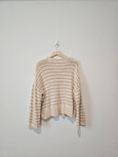 Neutral Striped Henley Sweater (L)