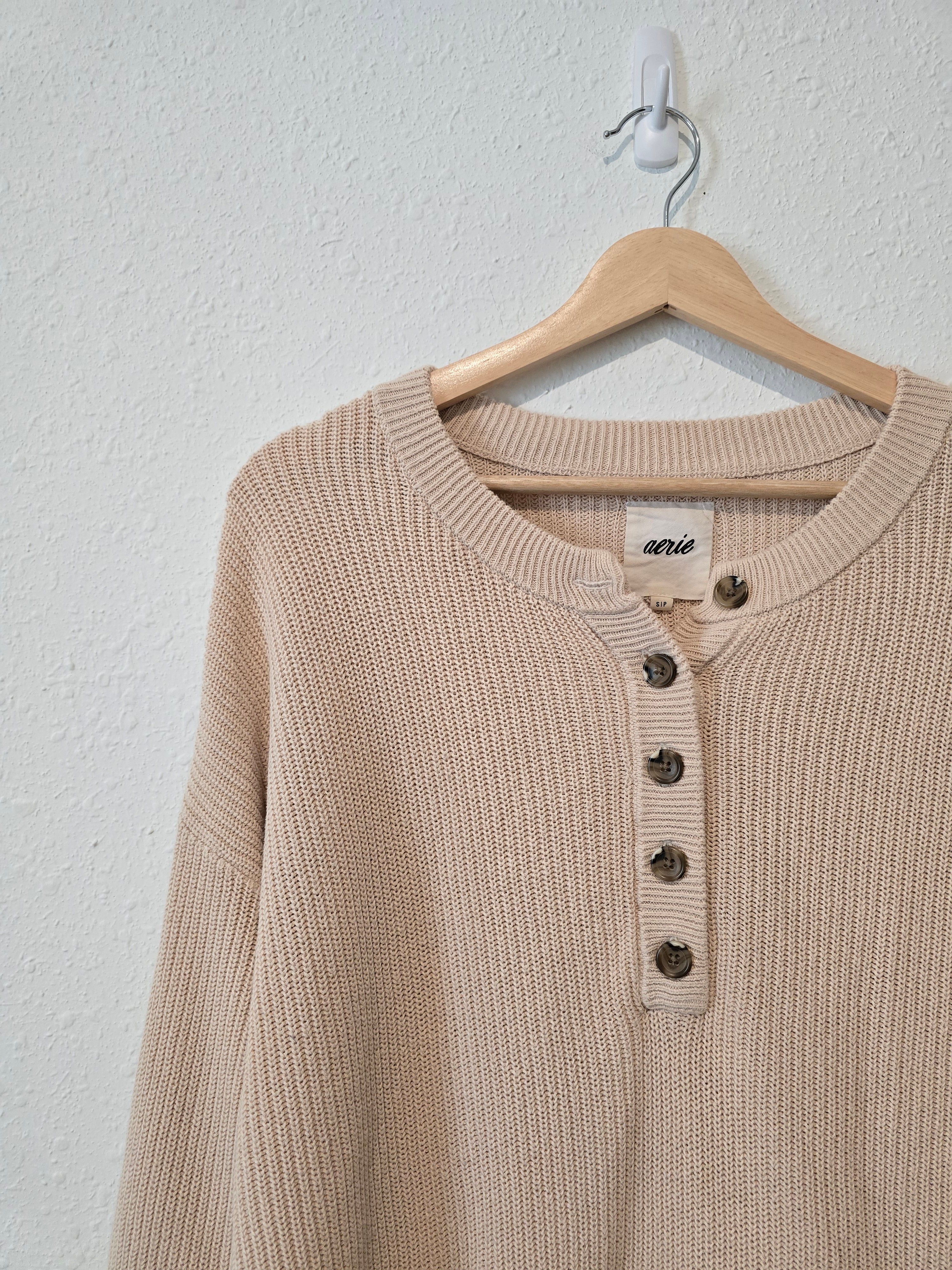 Aerie Ribbed Henley Sweater (S)