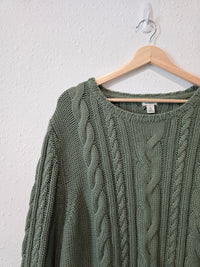 LL Bean Green Cable Knit Sweater (3X)