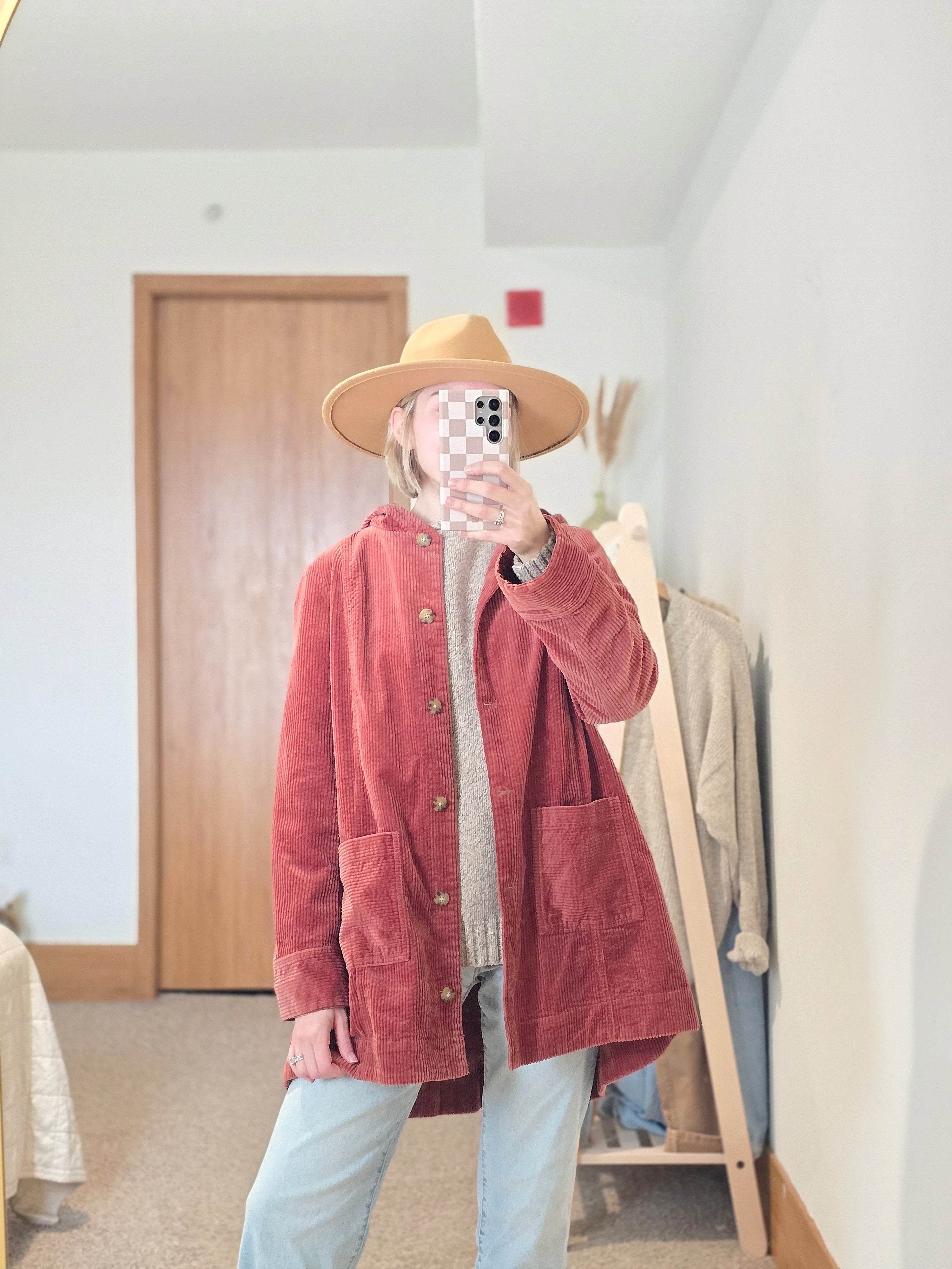 Rust Corduroy Hooded Jacket (M)