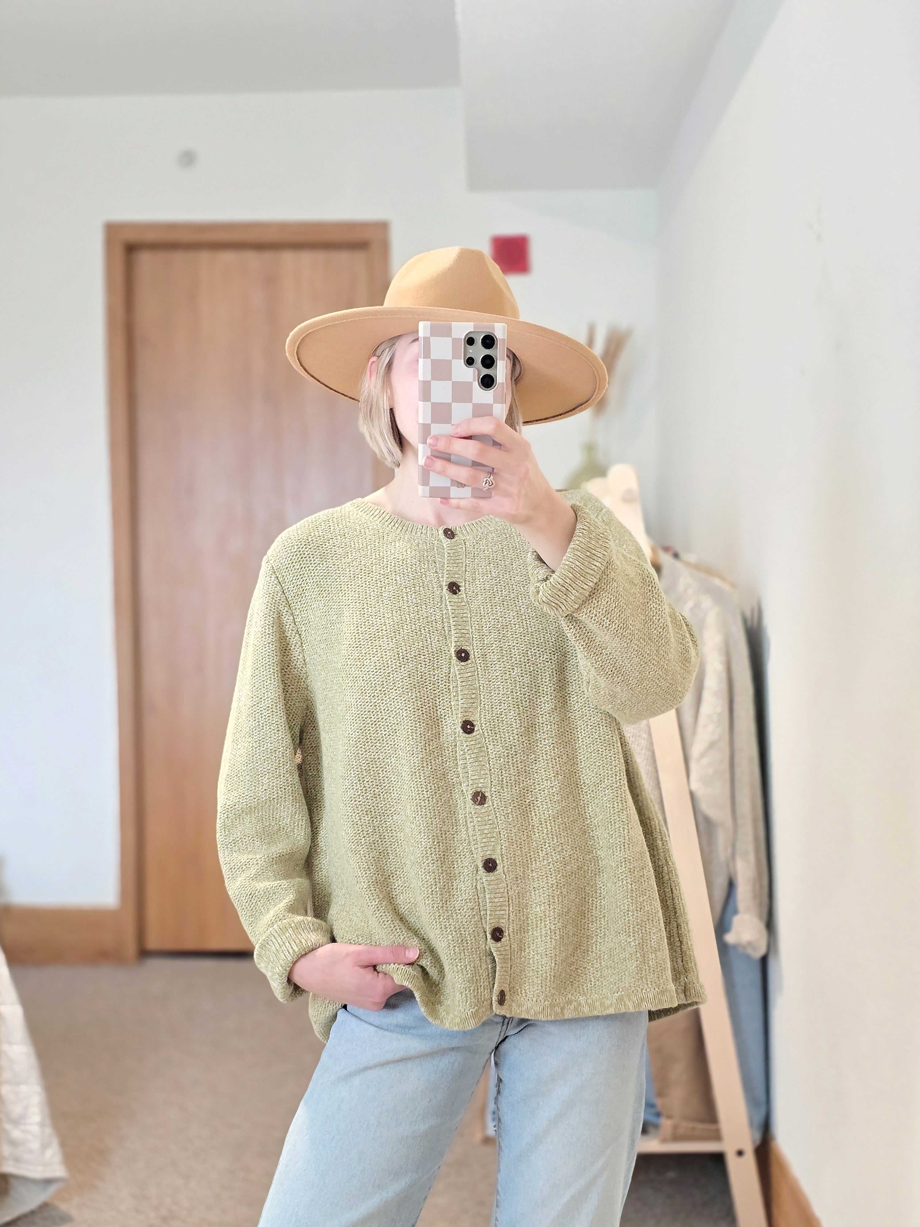 Vintage Green Button Up Sweater (2X)