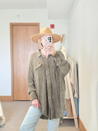 Oversized Waffle Knit Button Up (M)