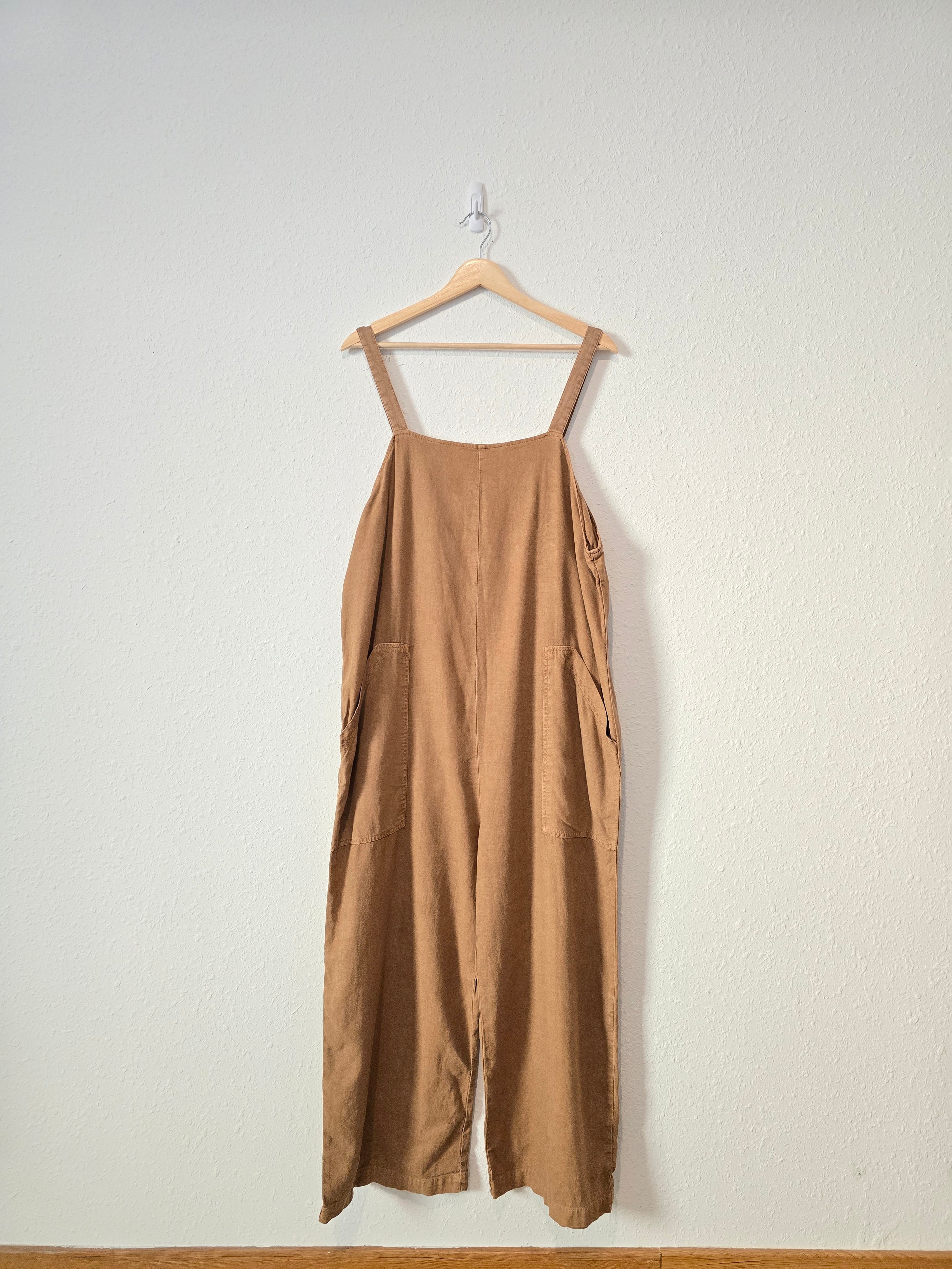 Linen Wide Leg Overall Jumpsuit (L)