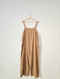 Linen Wide Leg Overall Jumpsuit (L)