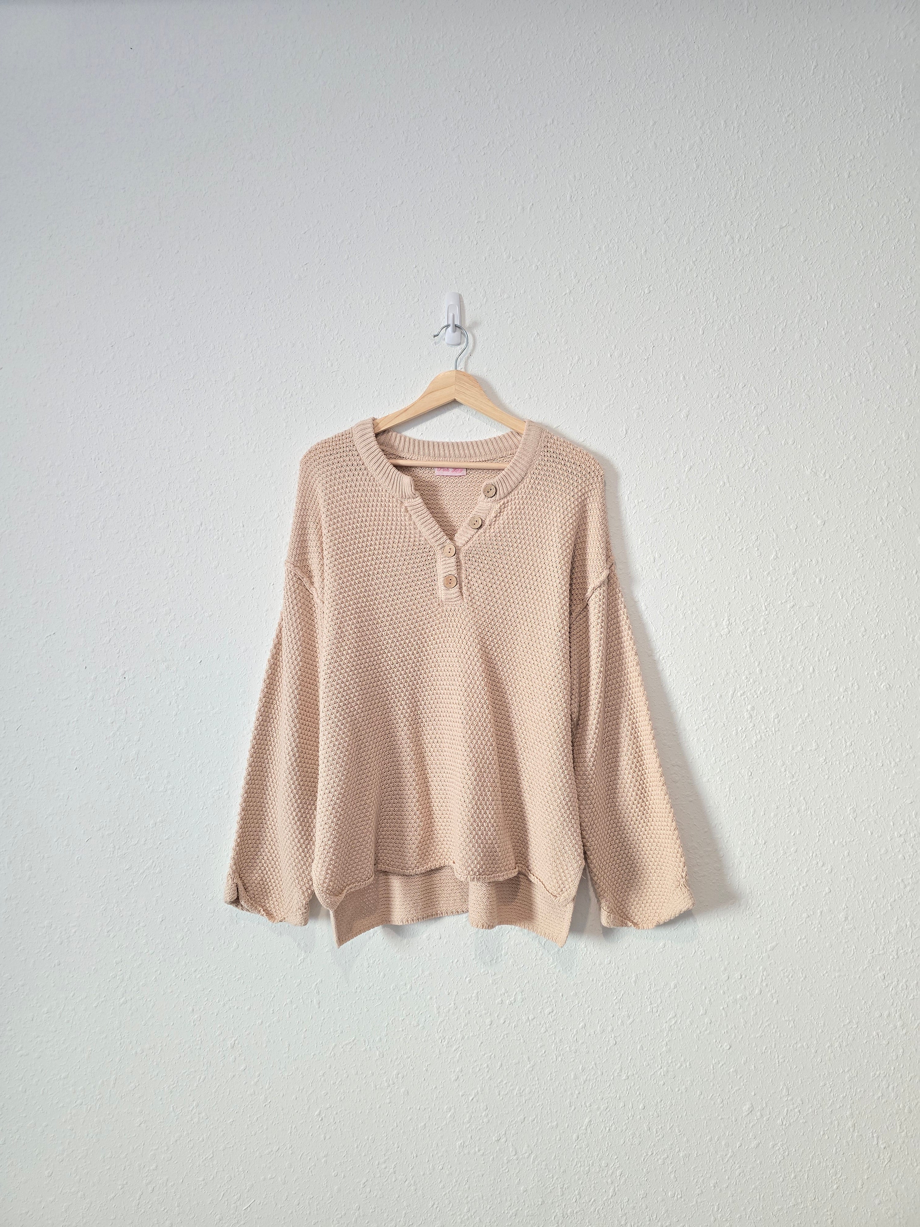 Pink Lily Waffle Henley Sweater (M)