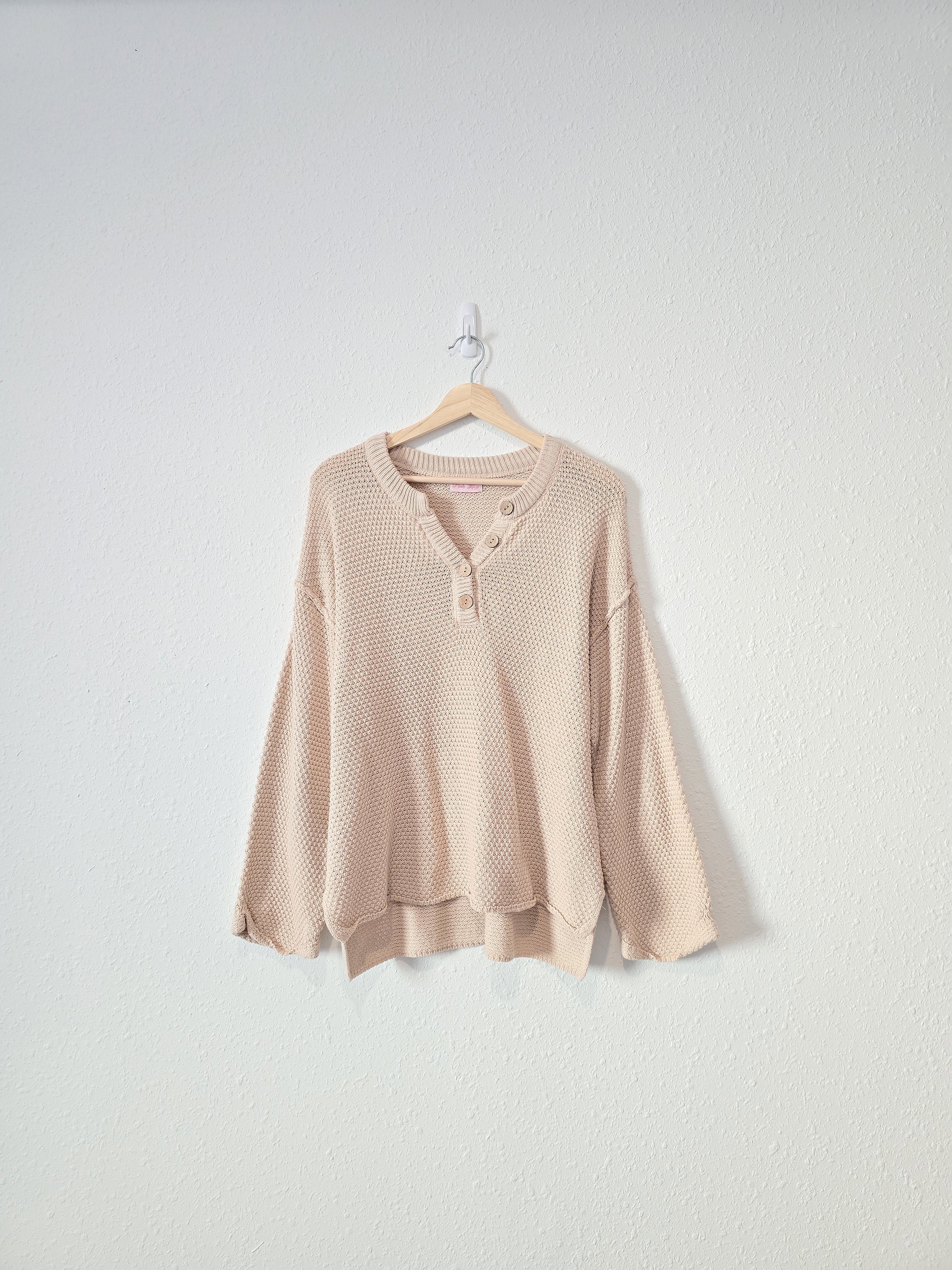 Pink Lily Waffle Henley Sweater (M)