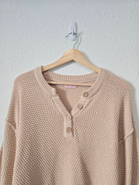 Pink Lily Waffle Henley Sweater (M)