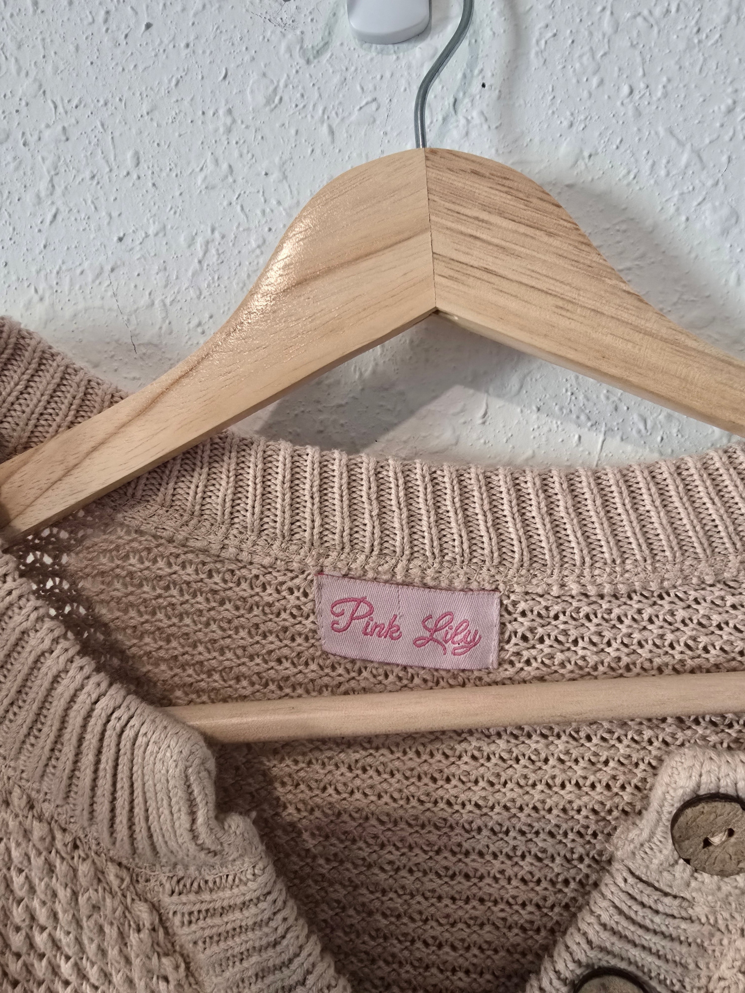 Pink Lily Waffle Henley Sweater (M)