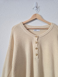 Cream Waffle Henley Sweater (L)