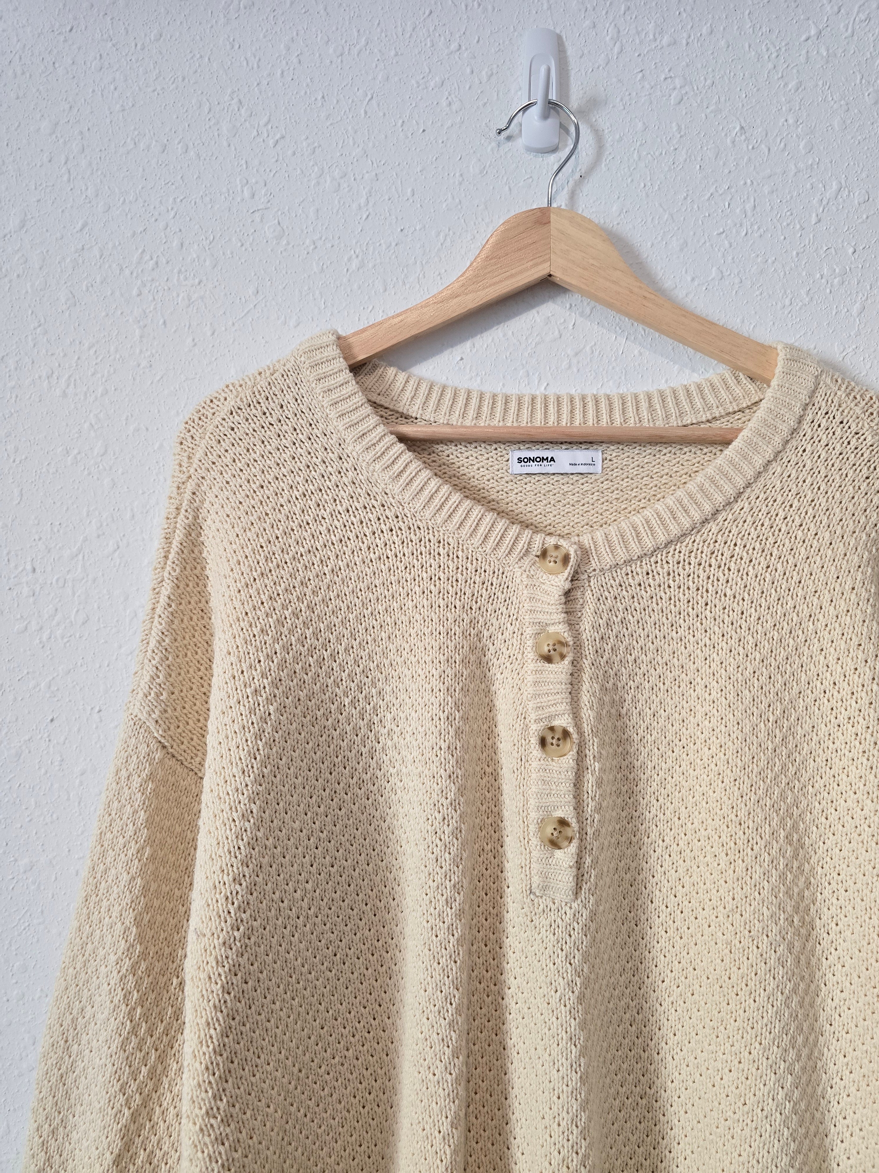 Cream Waffle Henley Sweater (L)