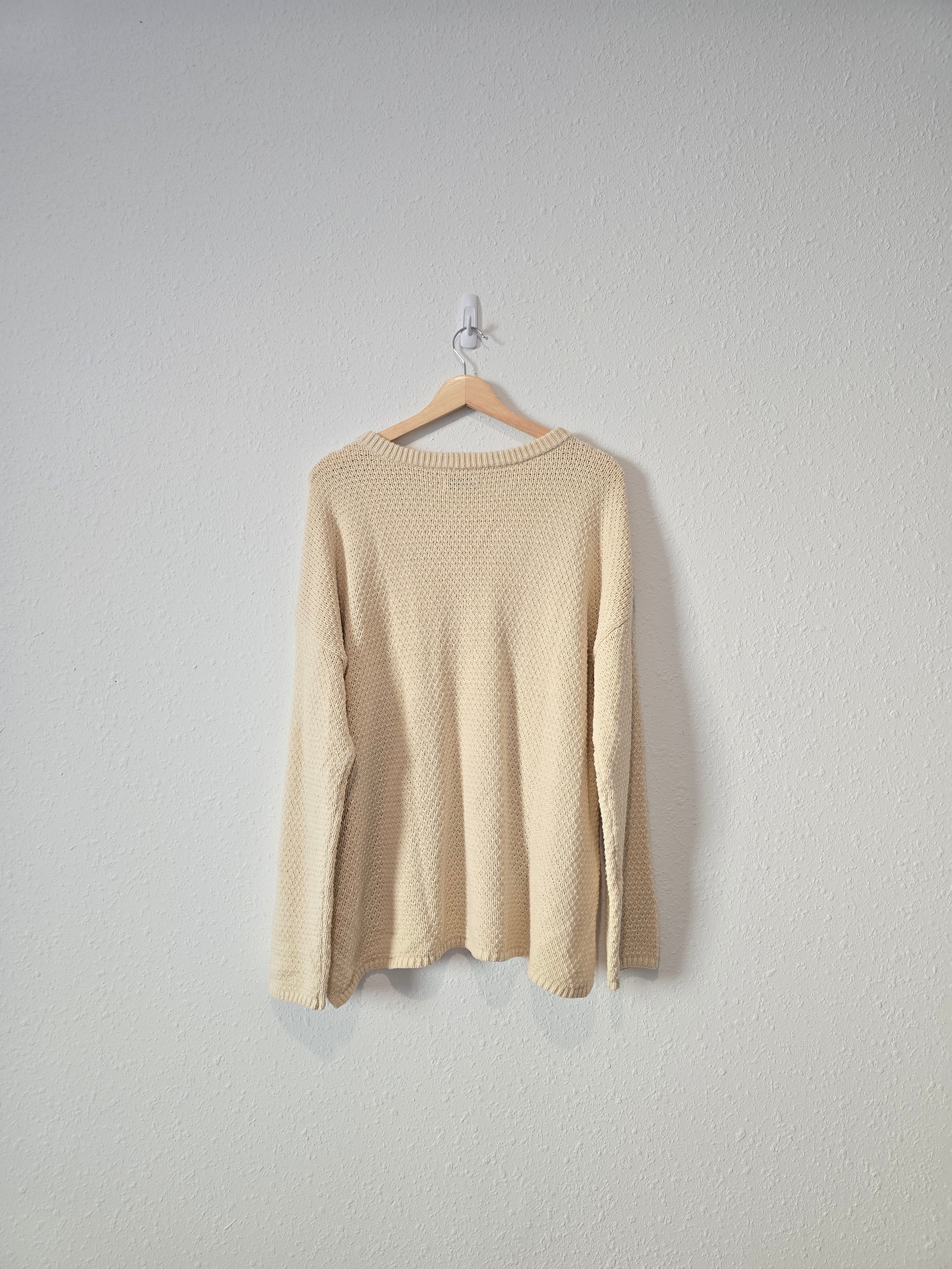 Cream Waffle Henley Sweater (L)