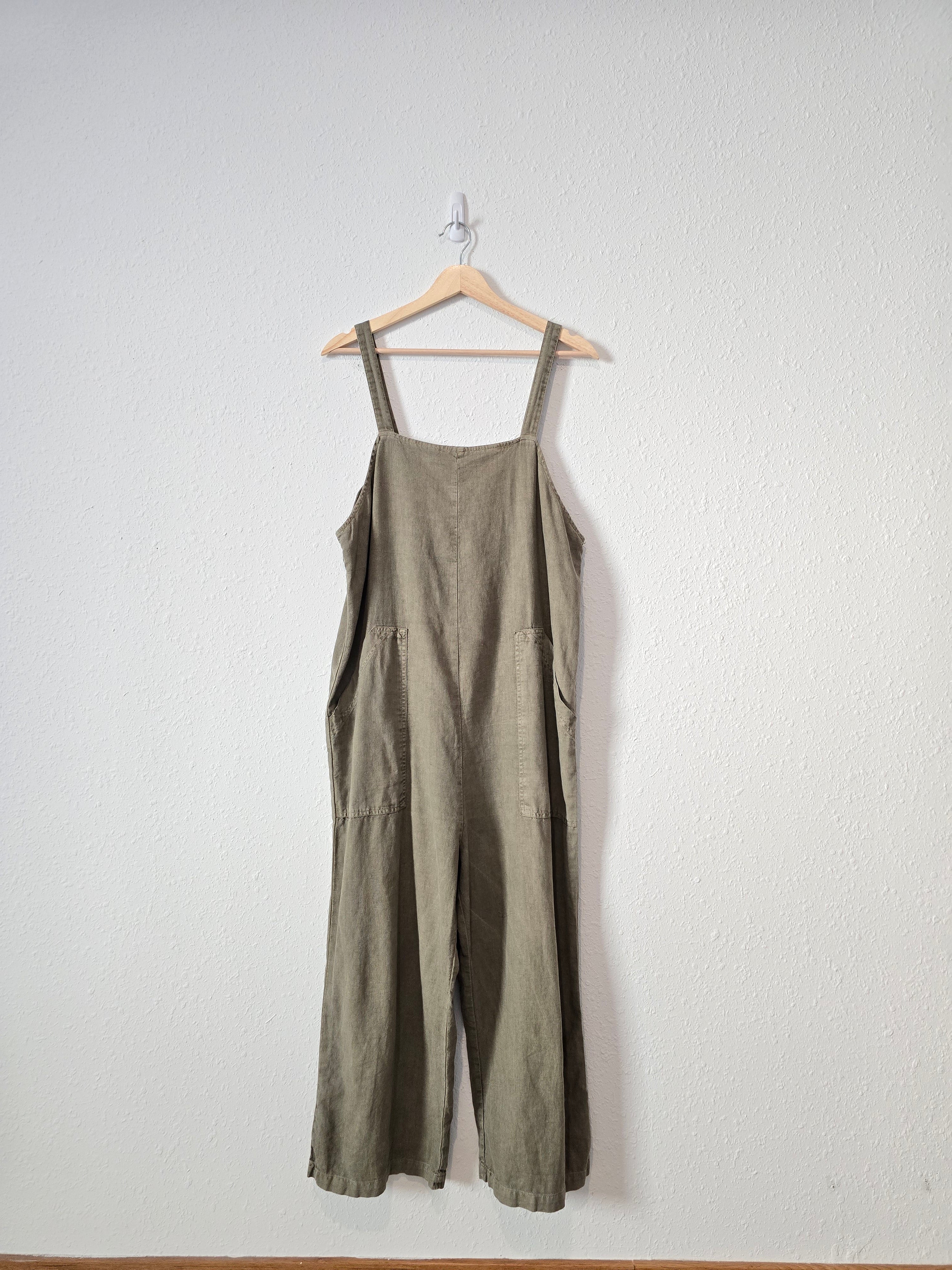 Linen Wide Leg Overall Jumpsuit (M)