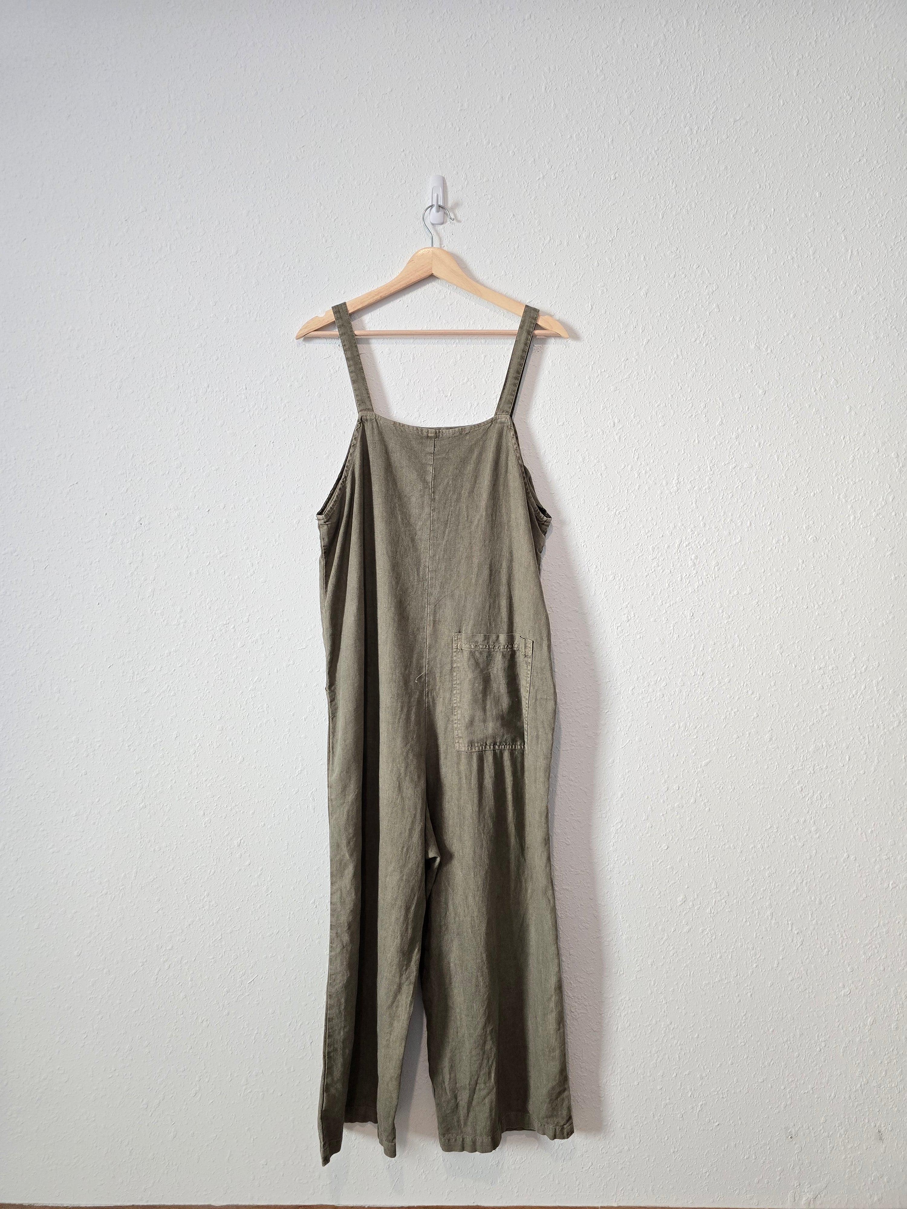 Linen Wide Leg Overall Jumpsuit (M)