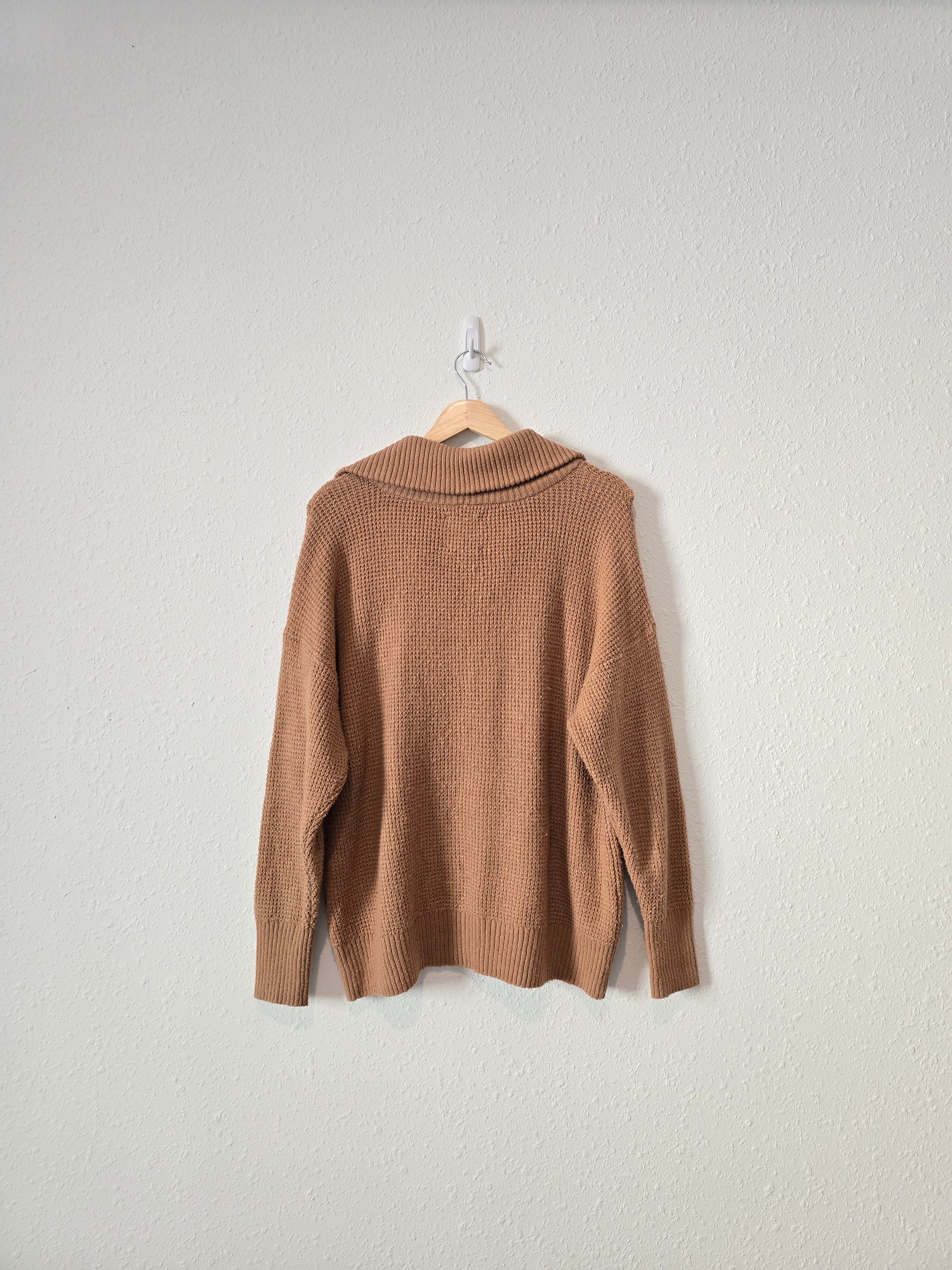 Aerie Camel Quarter Zip Sweater (XS)