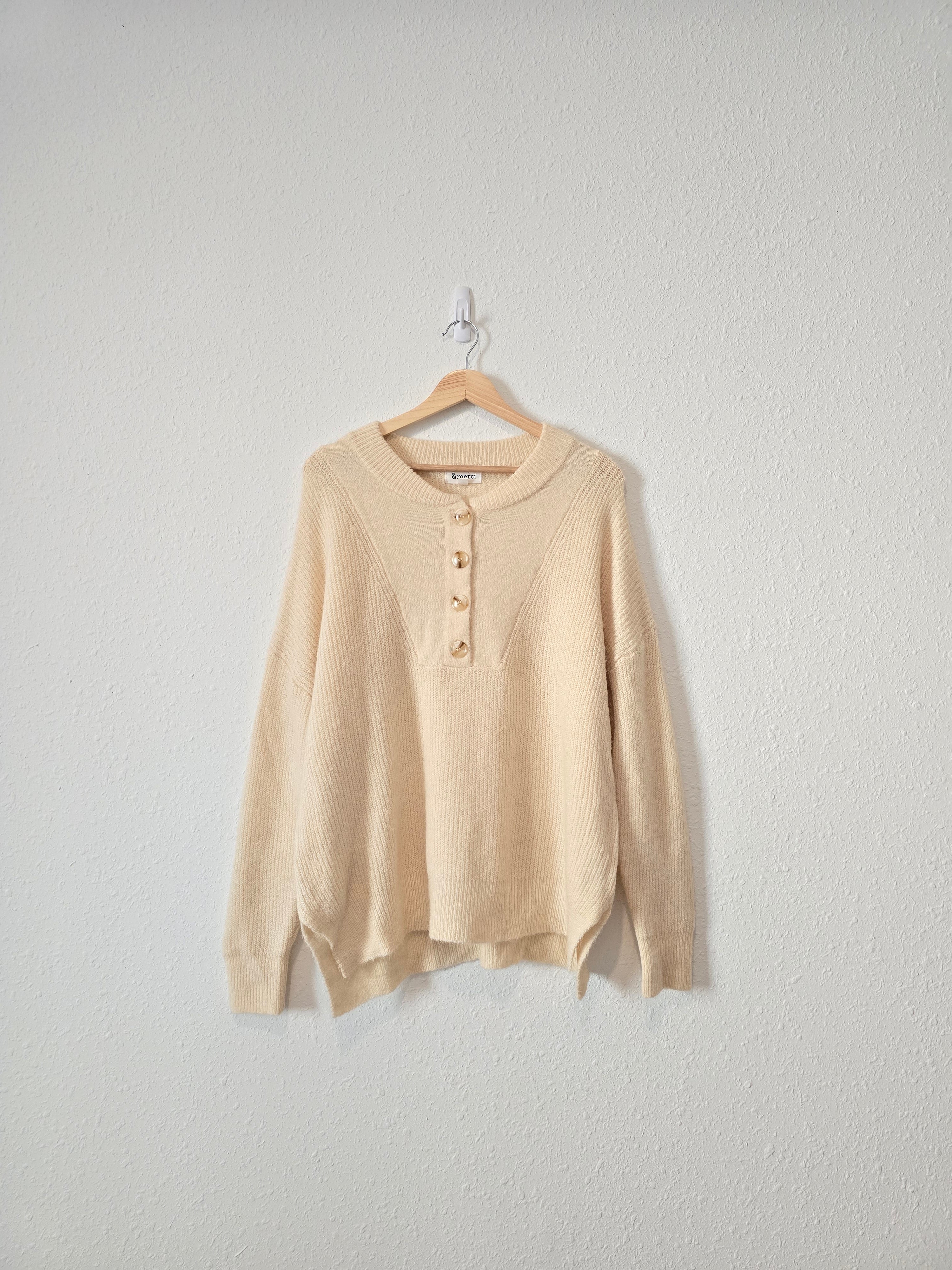 Cream Cozy Henley Sweater (M)