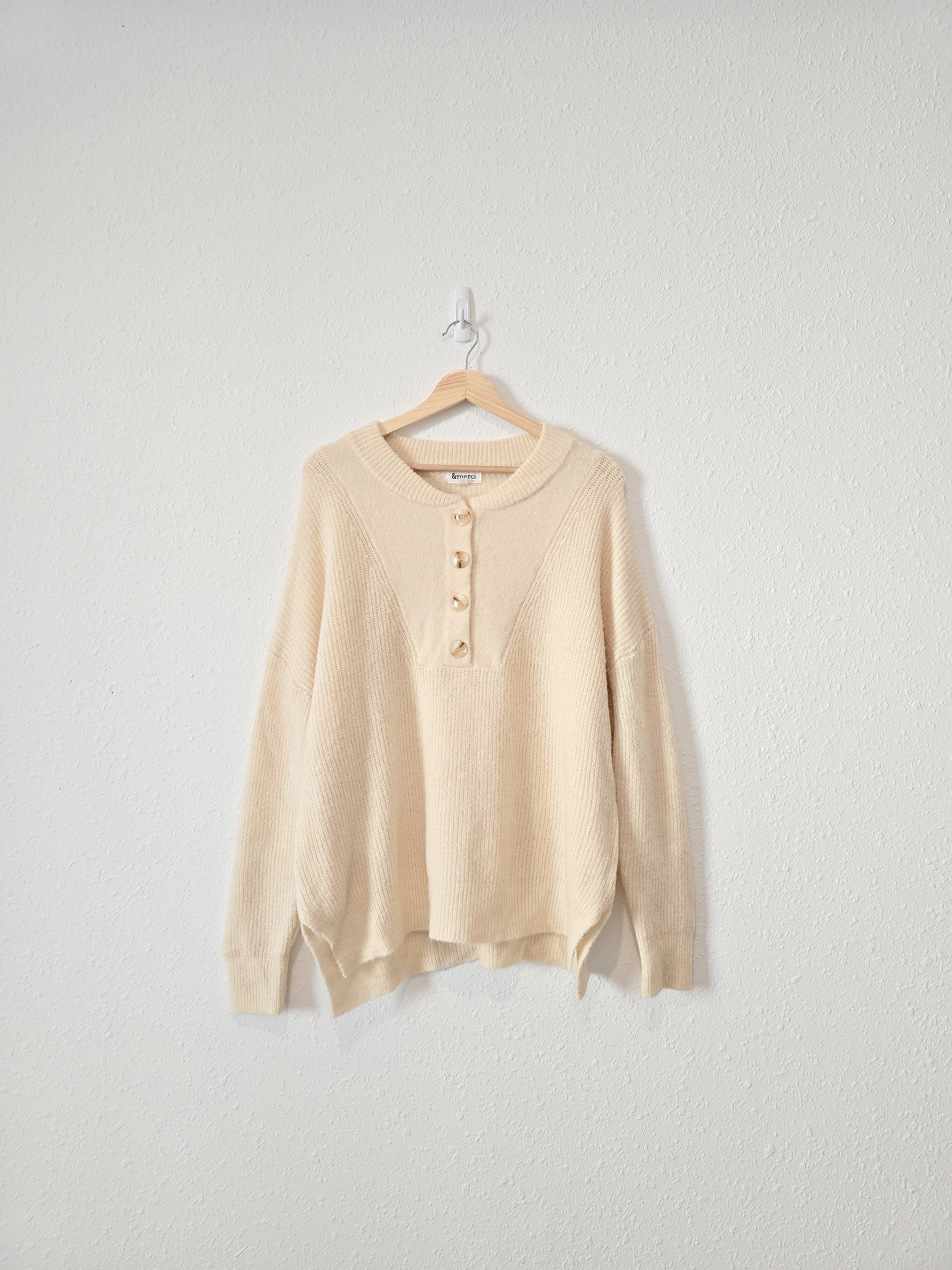 Cream Cozy Henley Sweater (M)