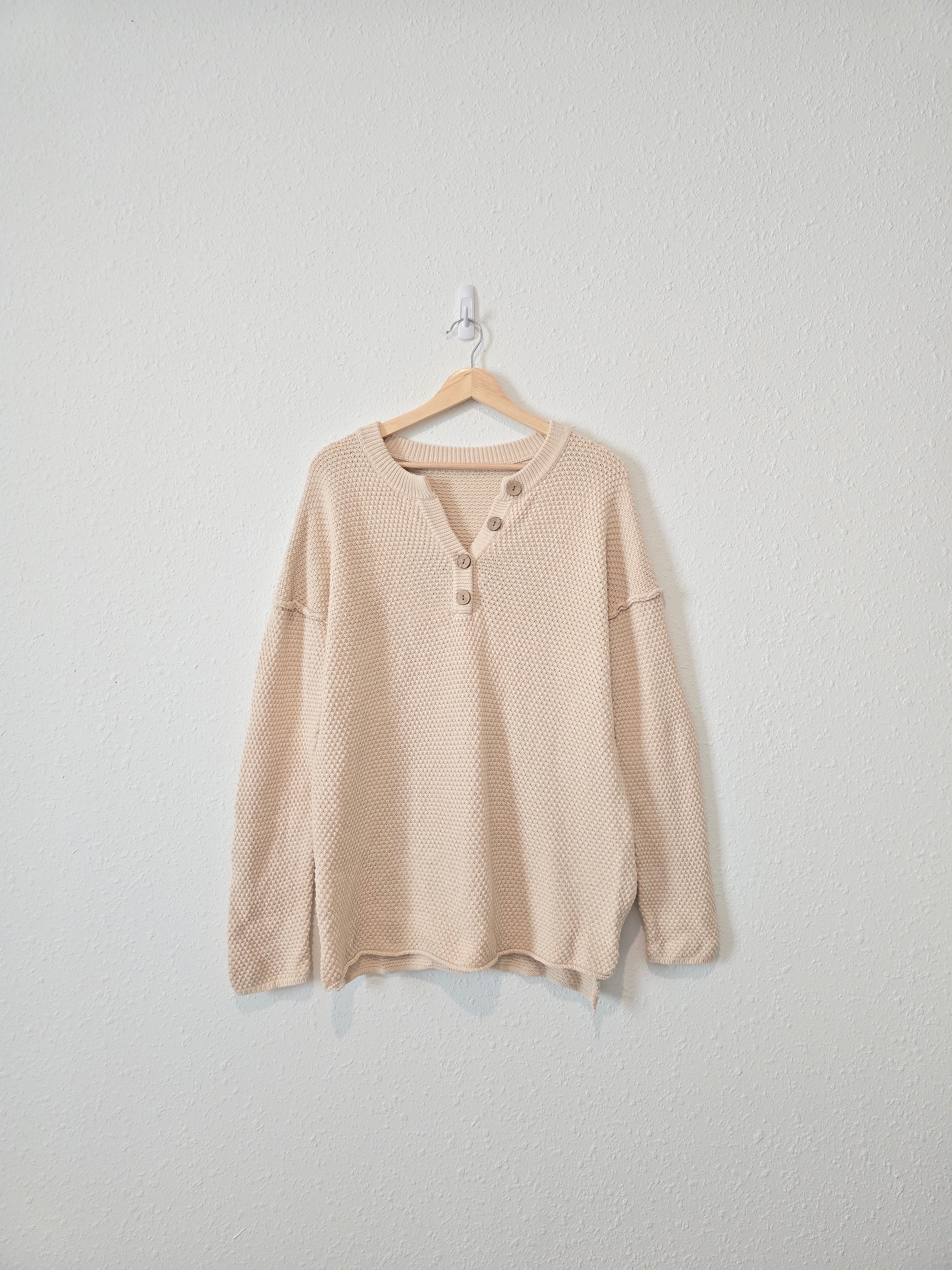 Waffle Knit Henley Sweater (L)