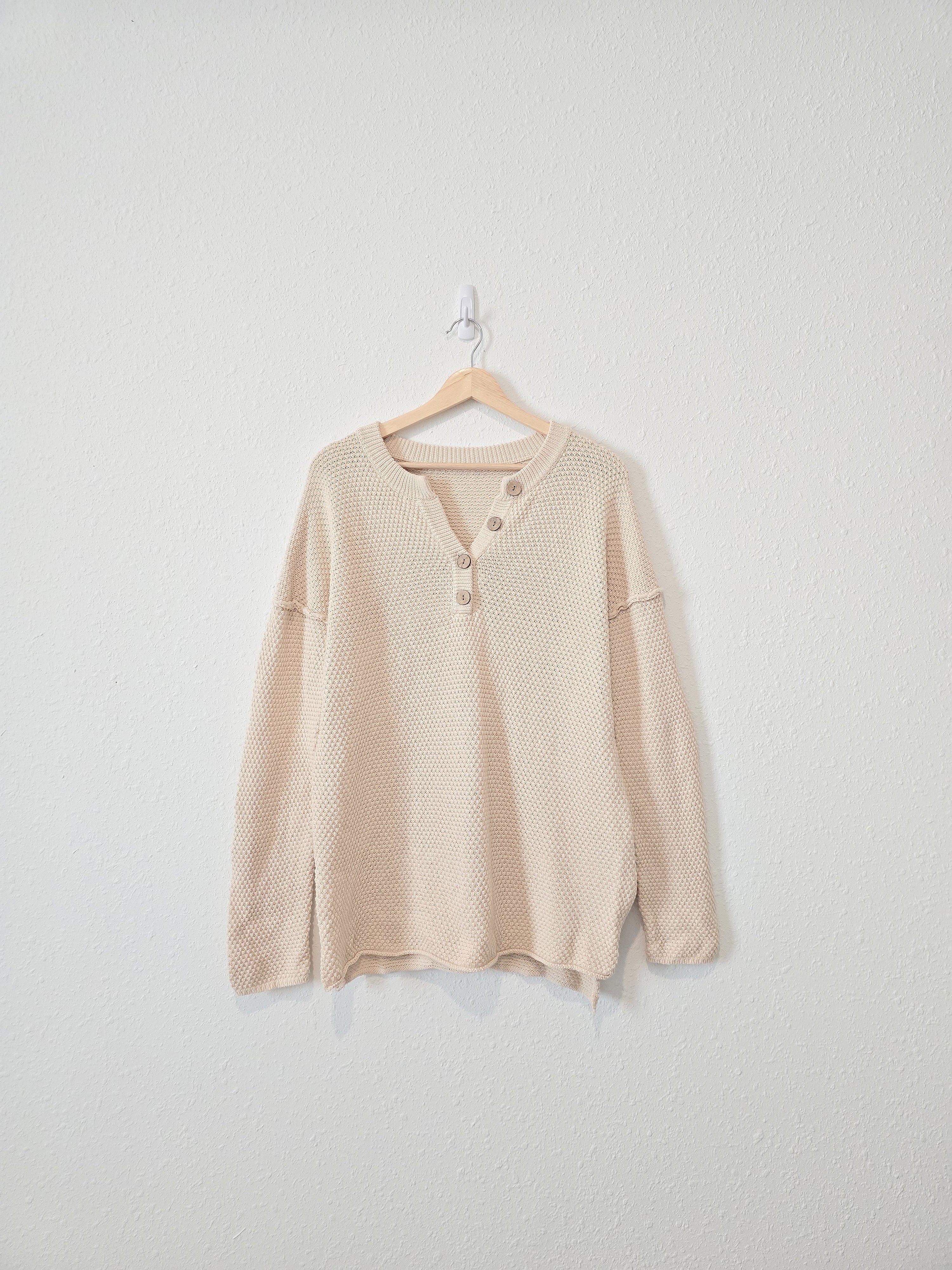 Waffle Knit Henley Sweater (L)