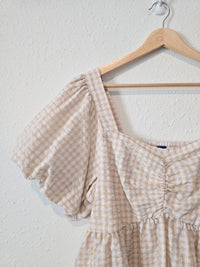 Neutral Gingham Puff Sleeve Top (XL)