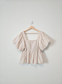 Neutral Gingham Puff Sleeve Top (XL)