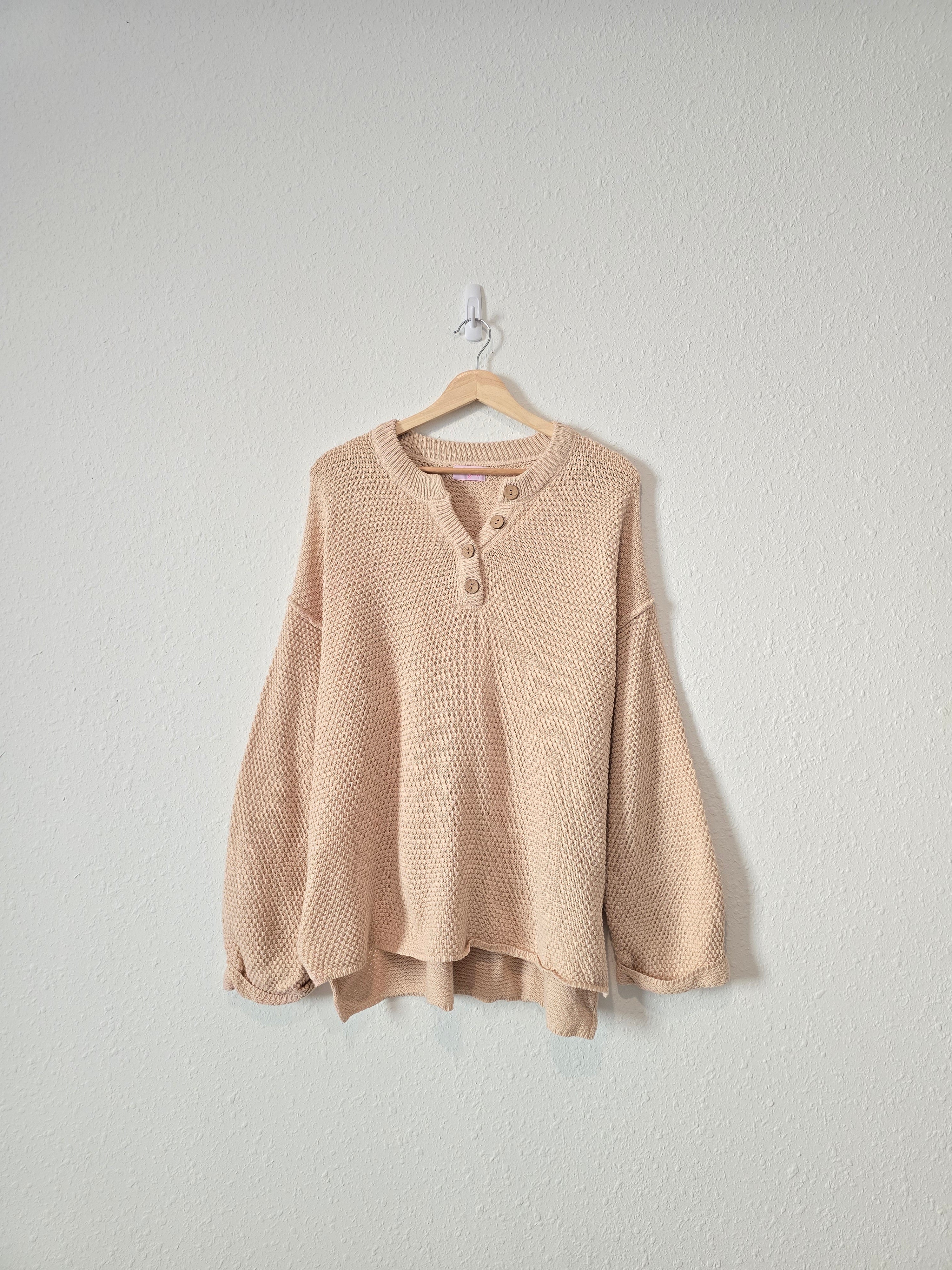 Pink Lily Waffle Henley Sweater (XL)