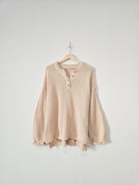 Pink Lily Waffle Henley Sweater (XL)