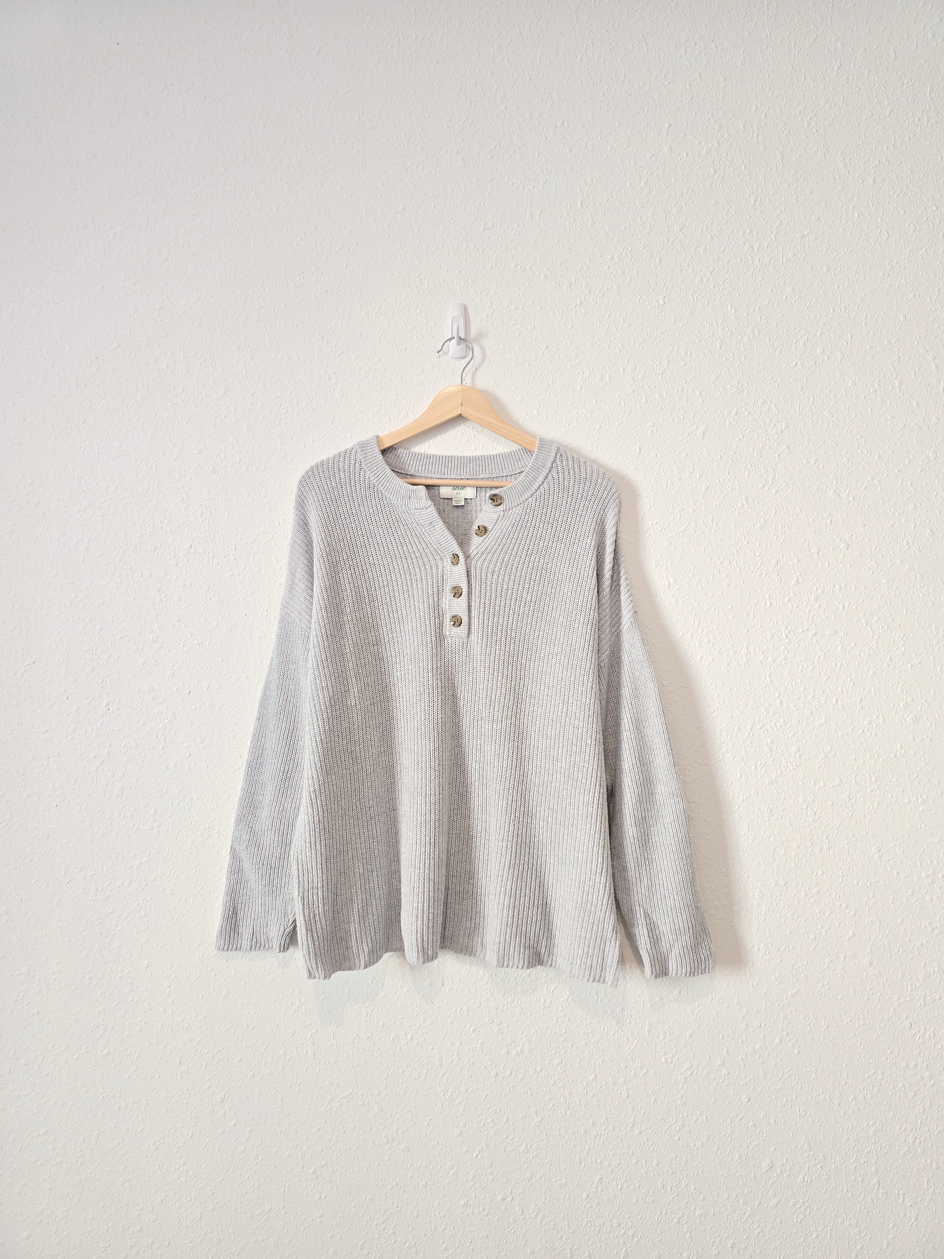 Aerie Gray Henley Sweater (S)