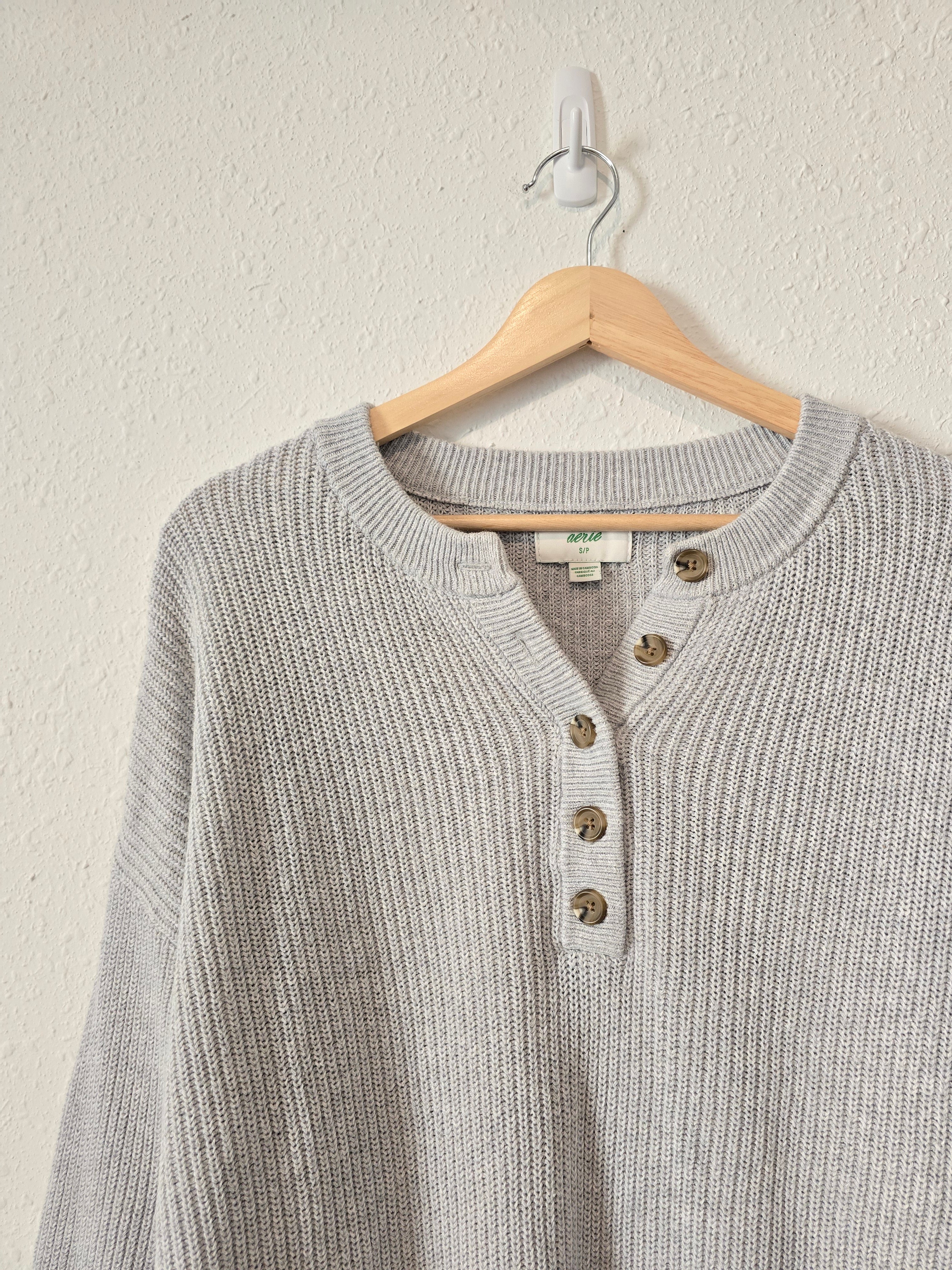 Aerie Gray Henley Sweater (S)