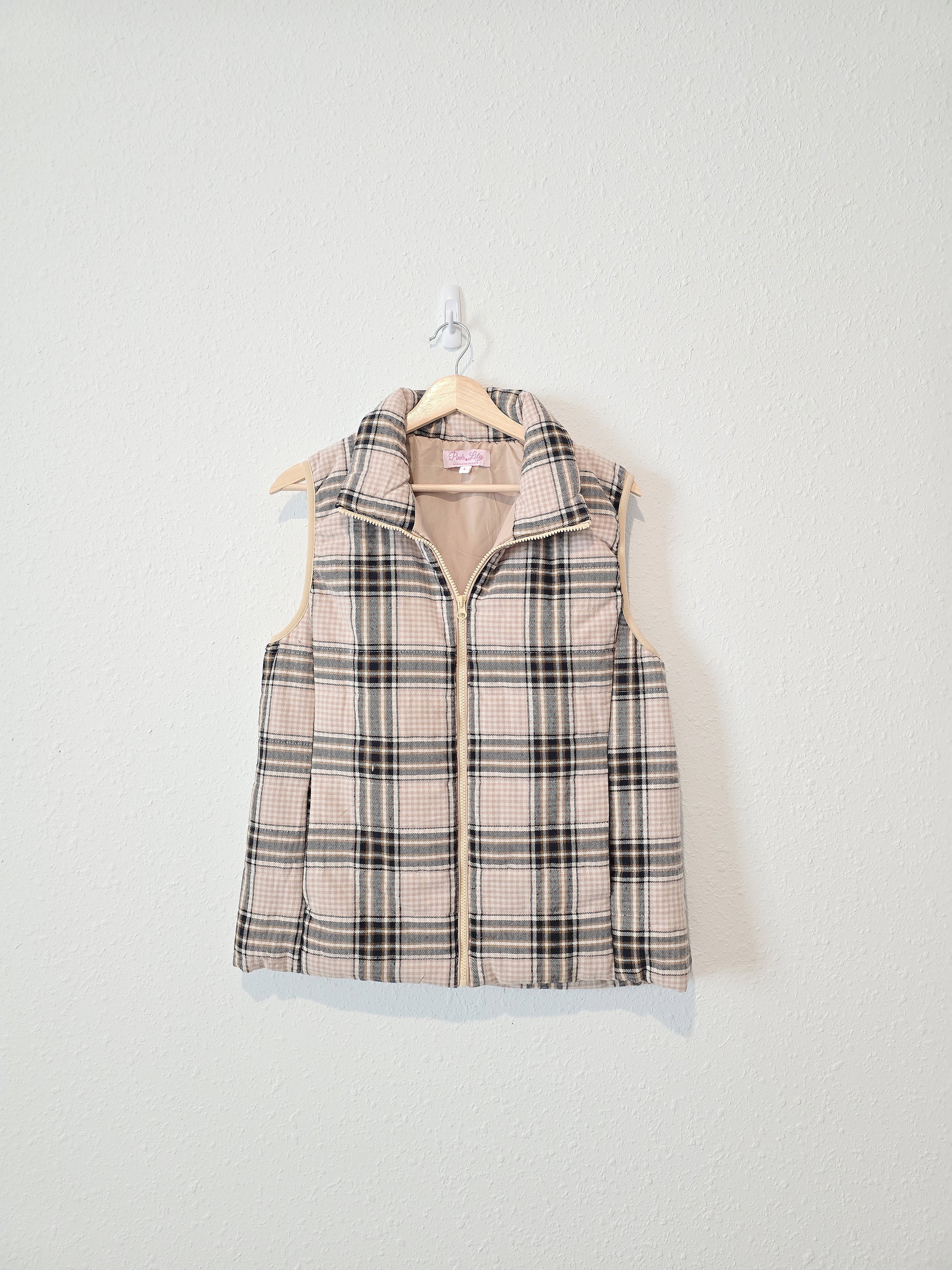 Pink Lily Plaid Zip Up Vest (L)