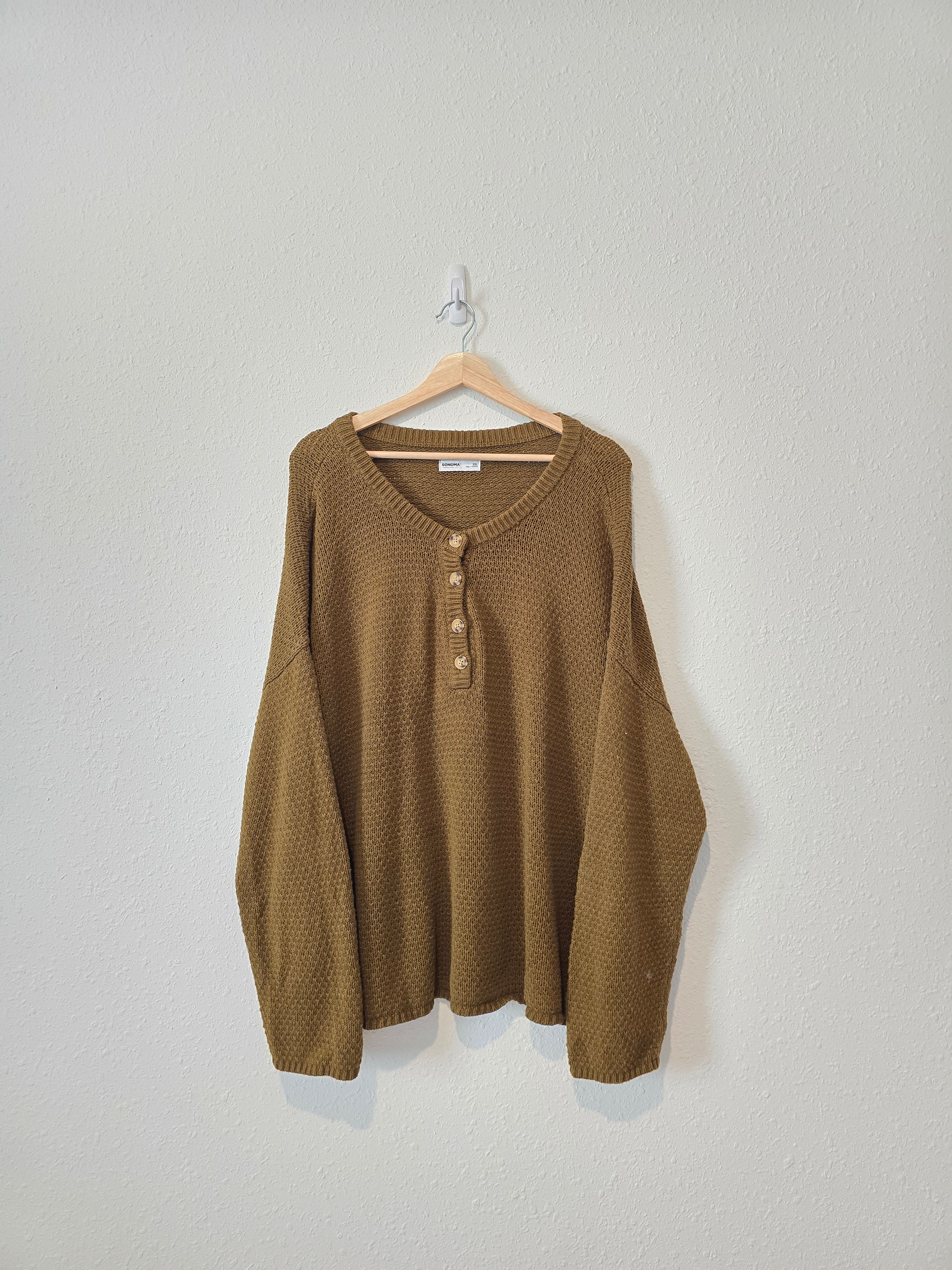 Olive Waffle Henley Sweater (XXL)