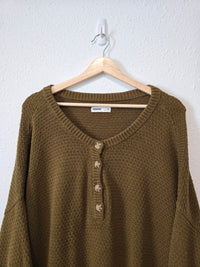 Olive Waffle Henley Sweater (XXL)