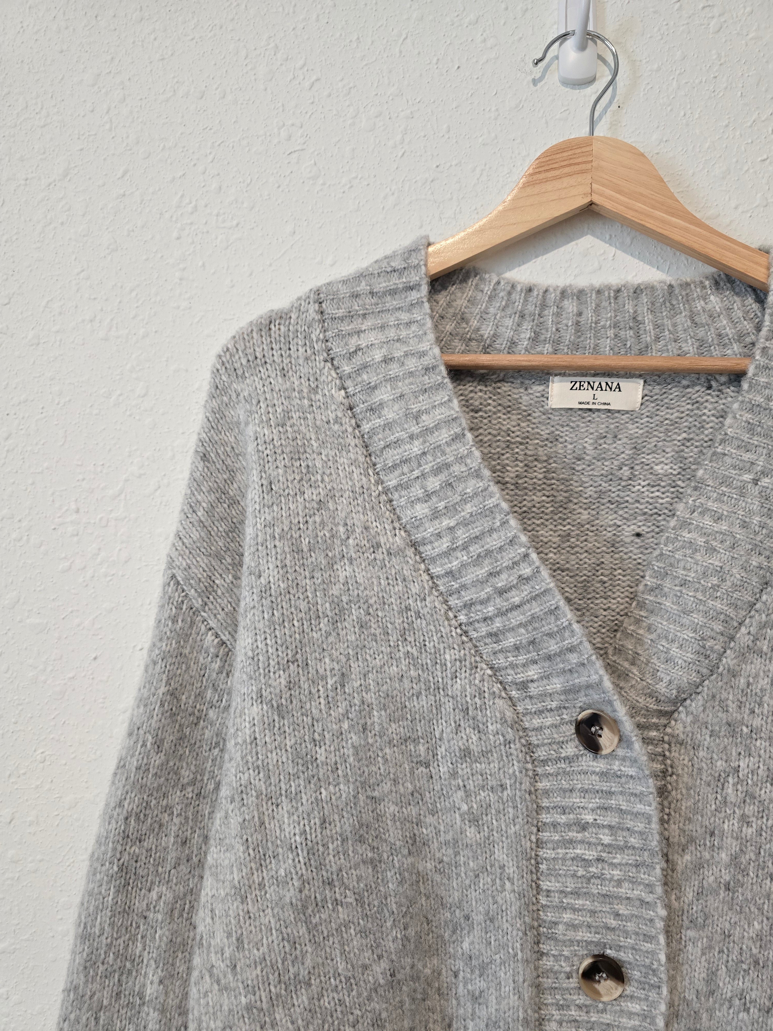 Zenana Gray Cardigan Sweater (L)