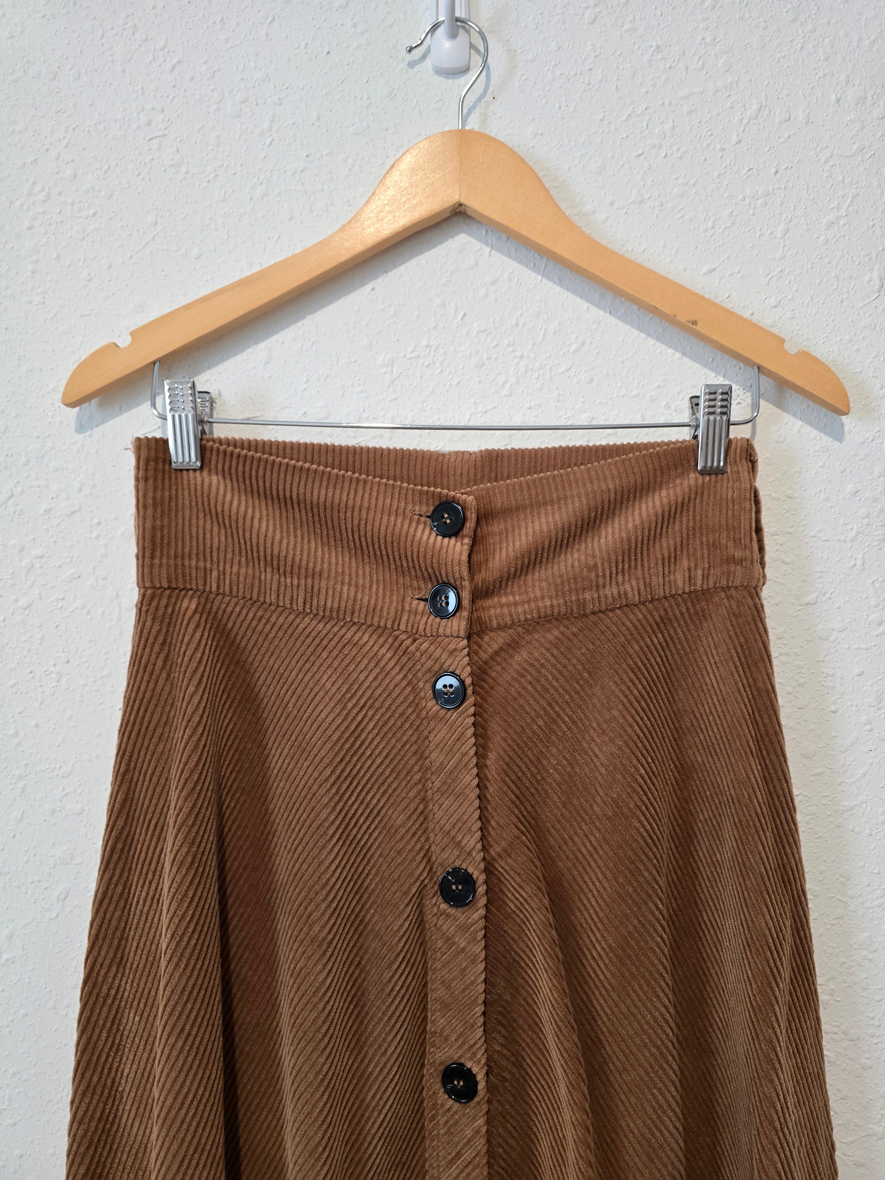 Zara Brown Cord Midi Skirt (XS)