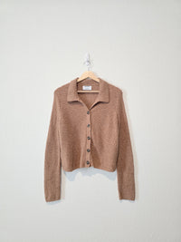 Brown Ribbed Button Up Sweater (M)