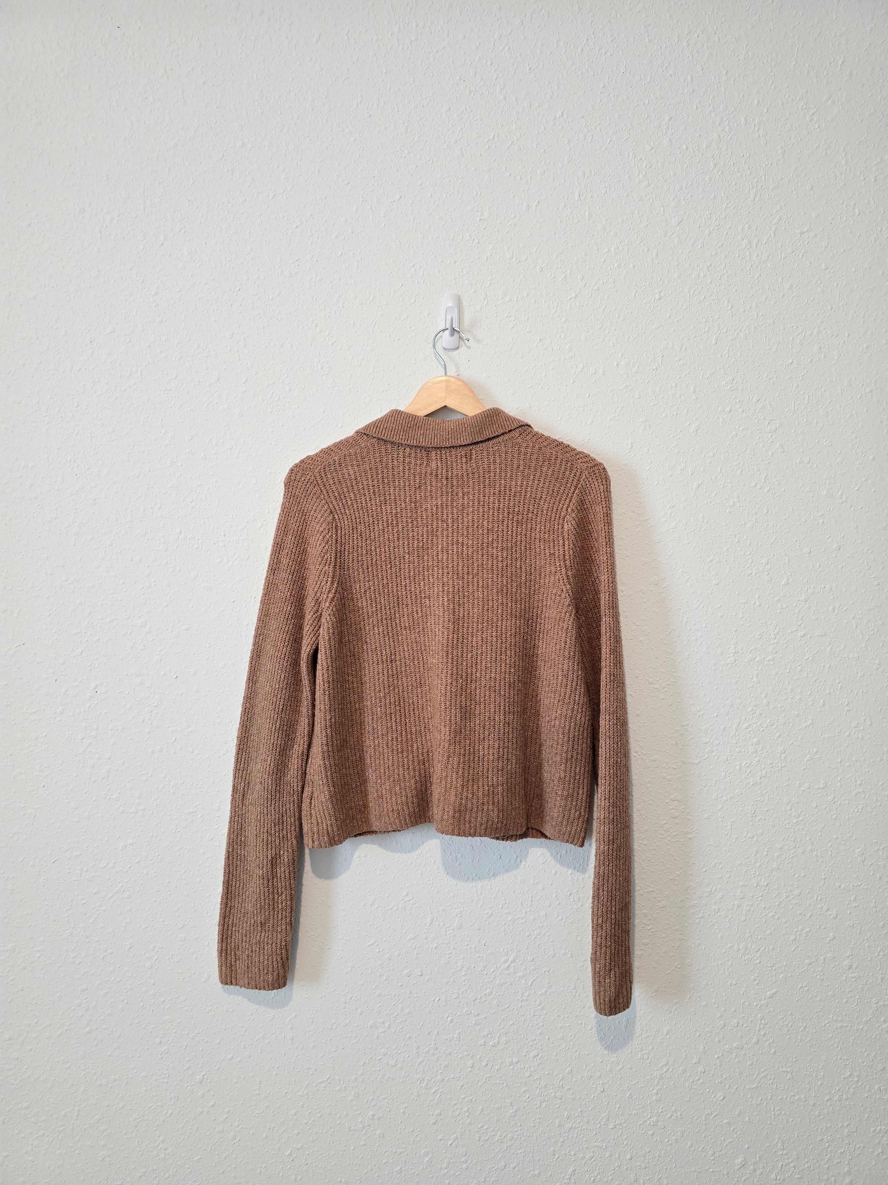 Brown Ribbed Button Up Sweater (M)