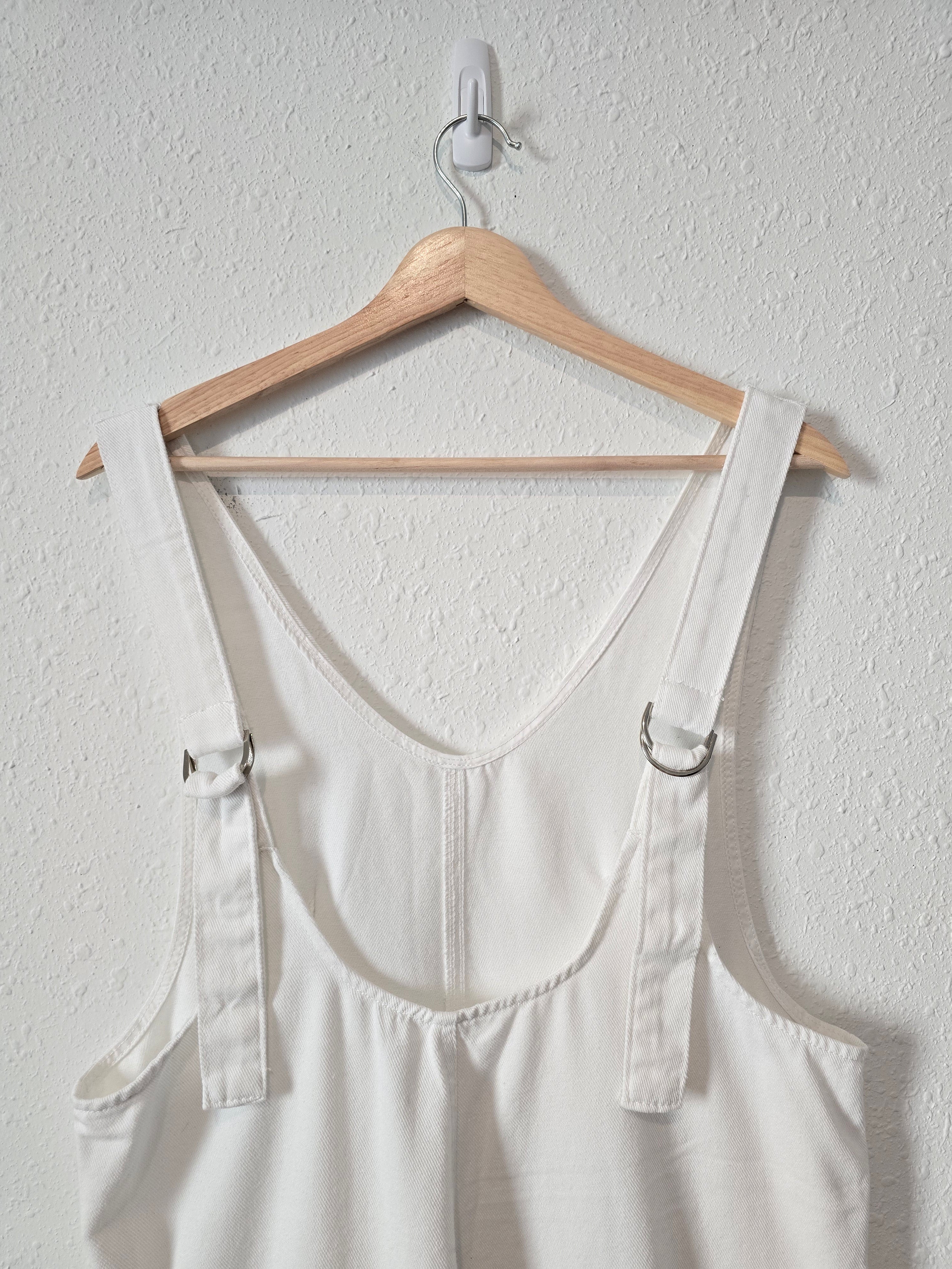 NEW White Relaxed Denim Jumpsuit (S)