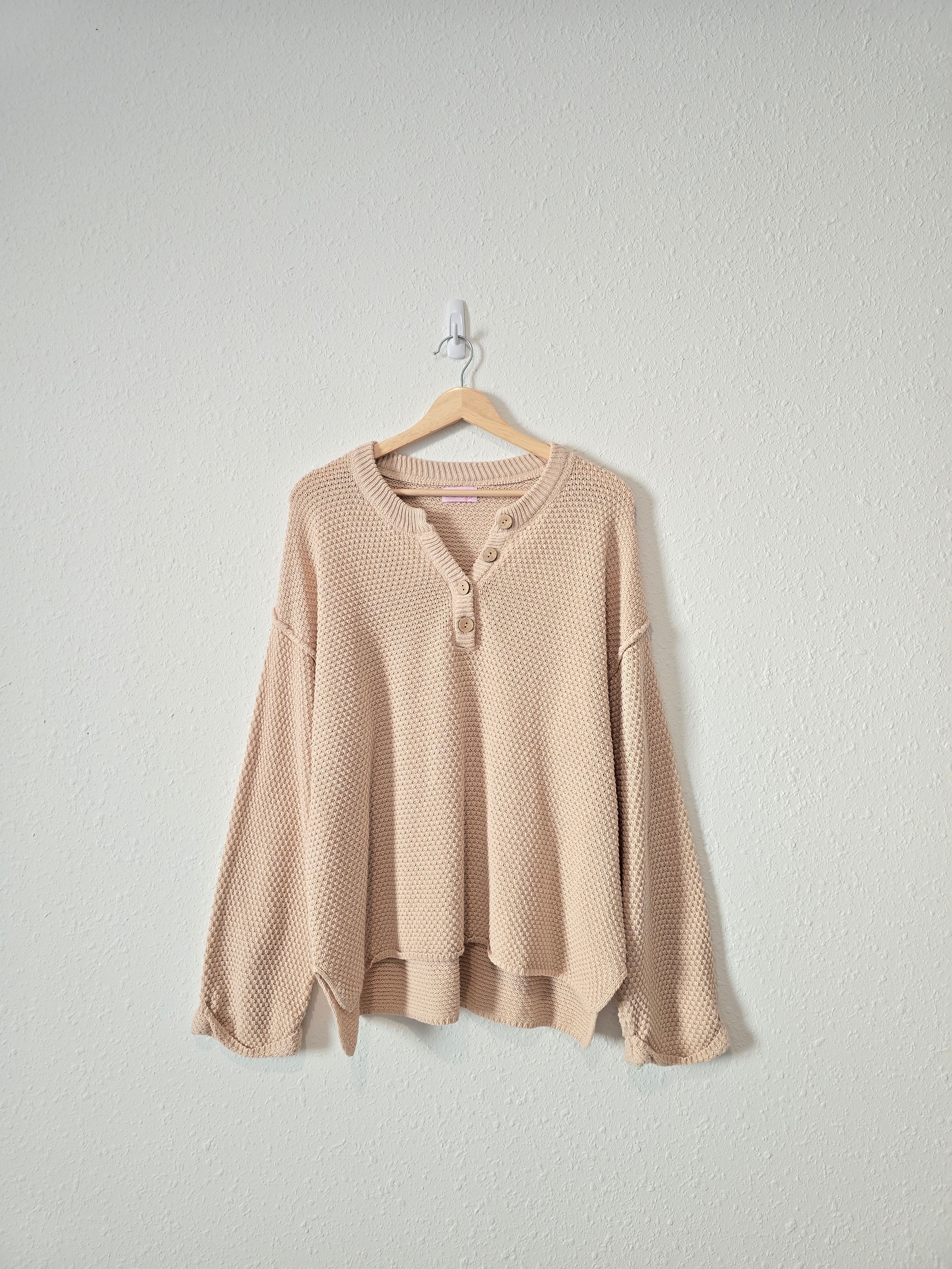 Pink Lily Waffle Henley Sweater (L)