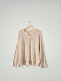 Pink Lily Waffle Henley Sweater (L)