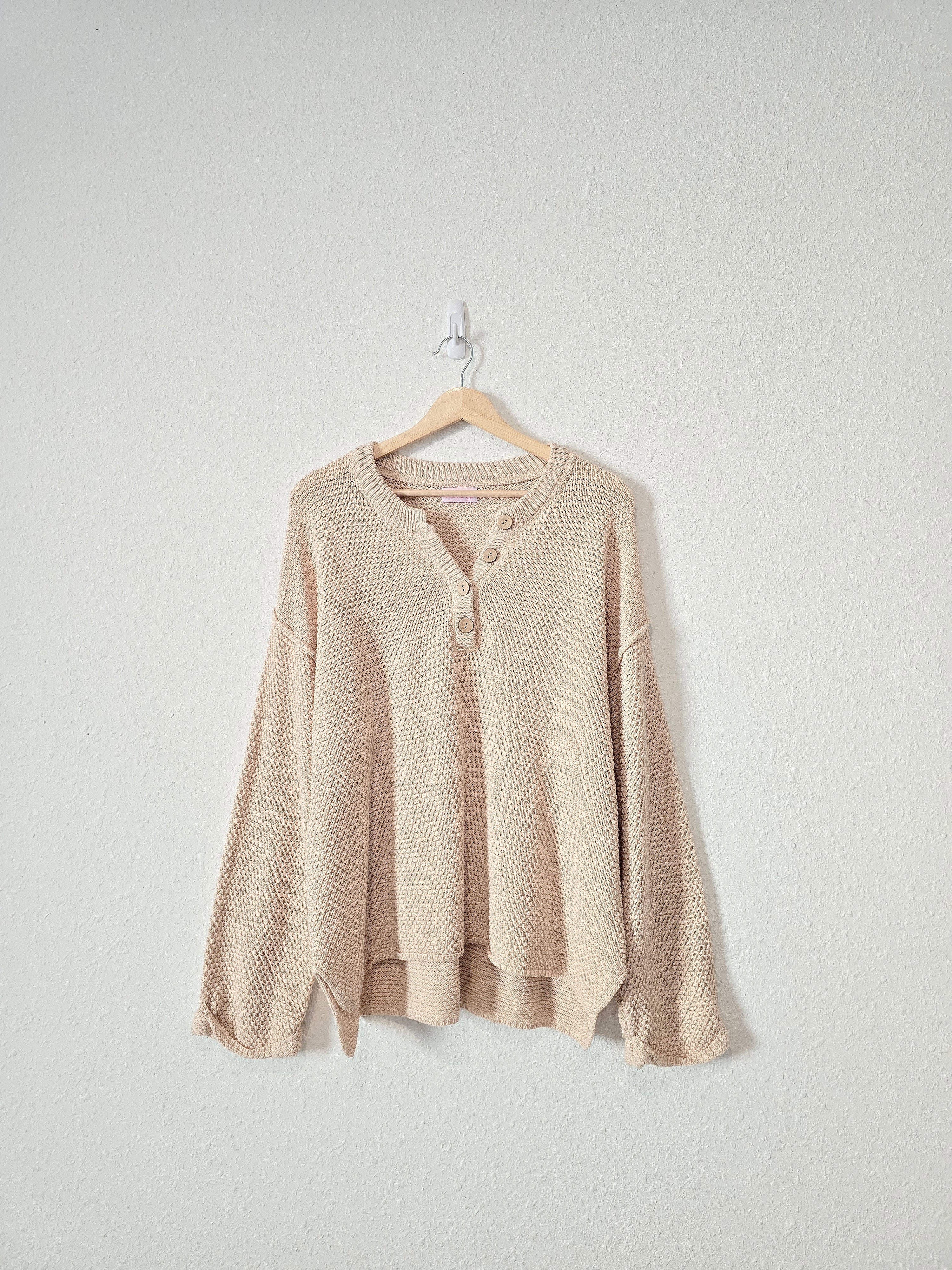 Pink Lily Waffle Henley Sweater (L)