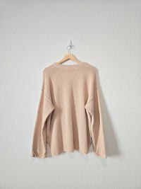 Pink Lily Waffle Henley Sweater (L)