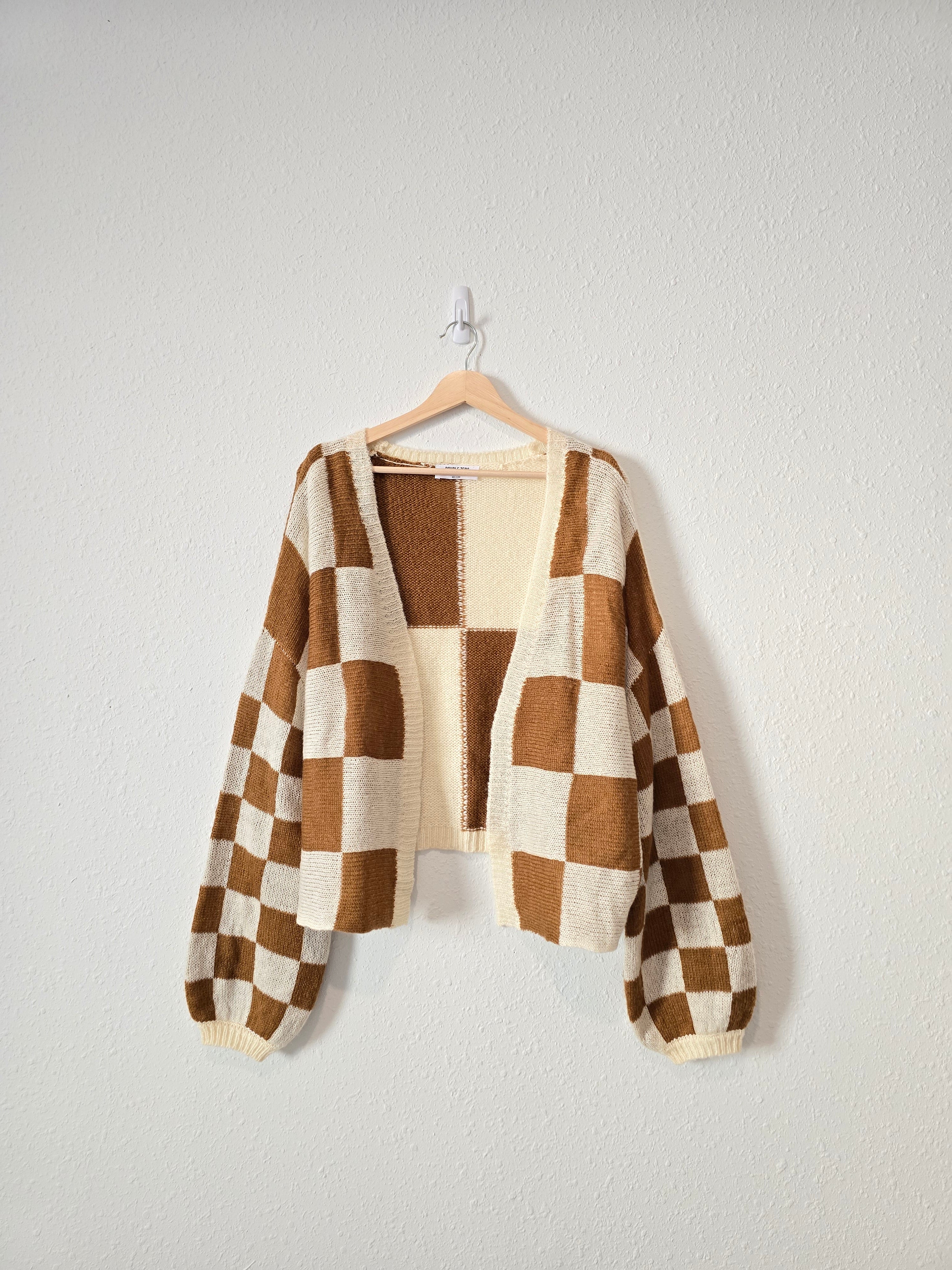Checkered Puff Sleeve Cardigan (M)