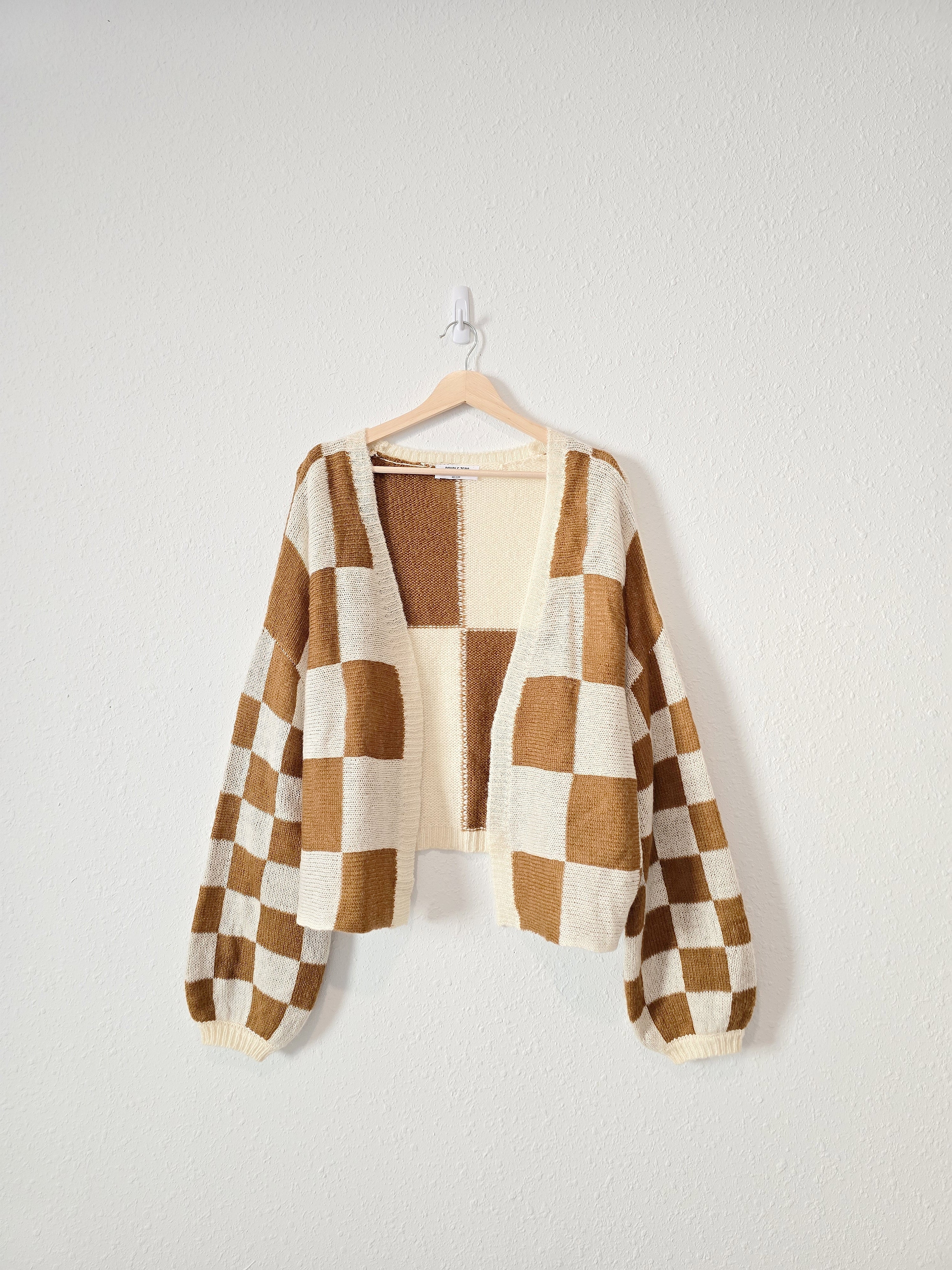 Checkered Puff Sleeve Cardigan (M)