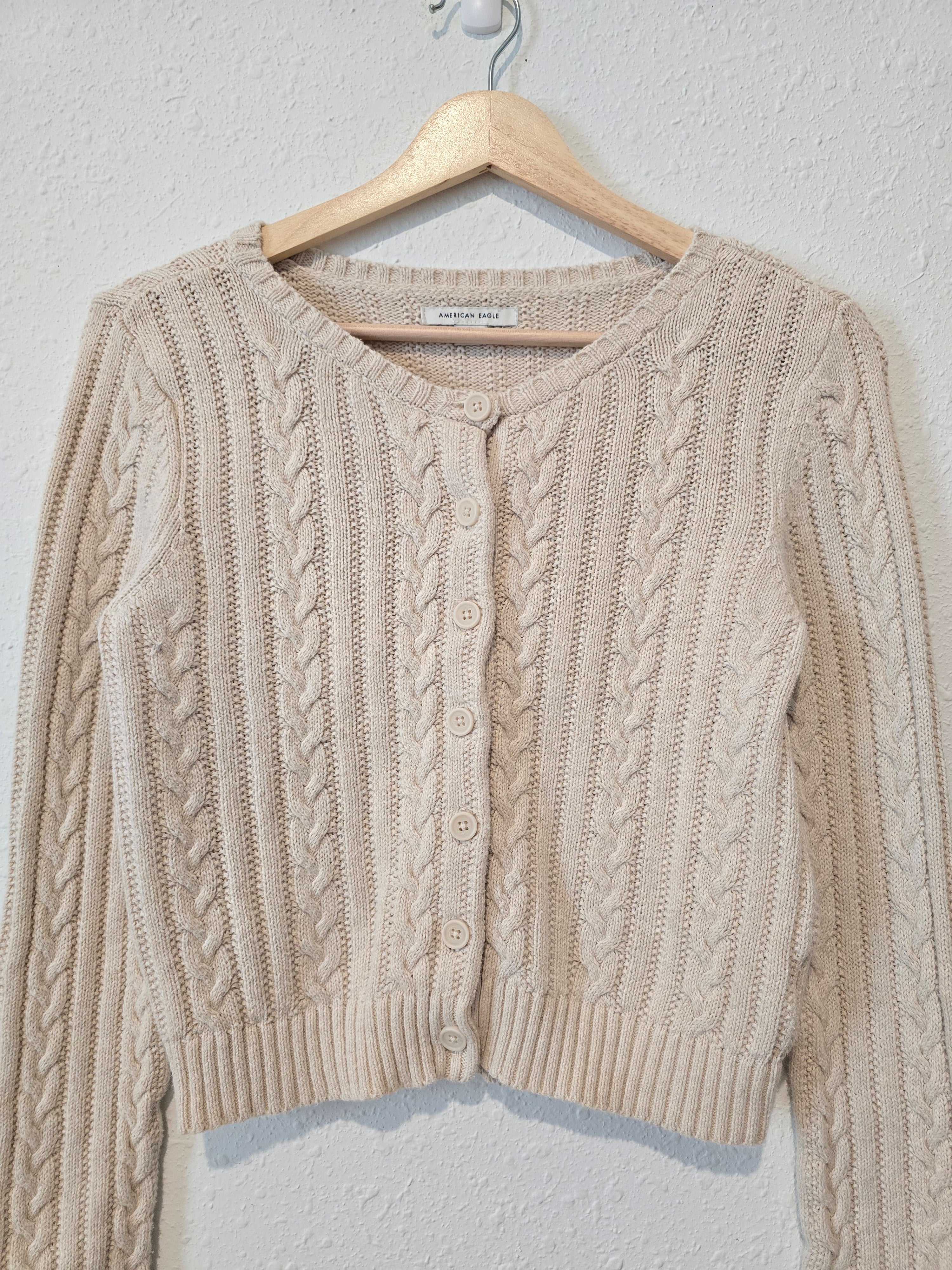 Oat Cable Knit Cropped Sweater (S)