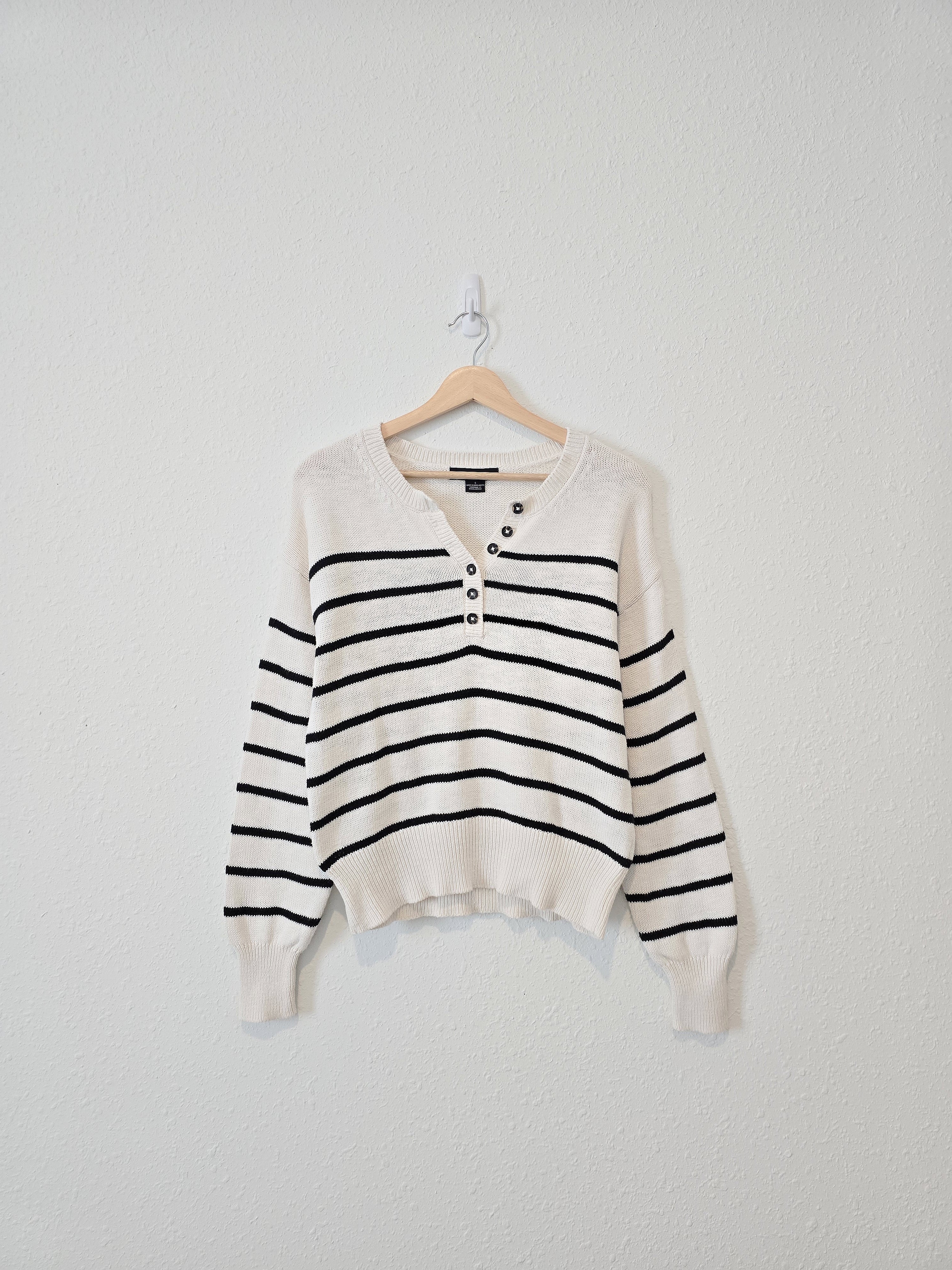 Striped Cotton Henley Sweater (S)