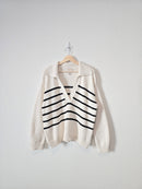 Striped V Neck Collared Sweater (L)