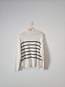 Striped V Neck Collared Sweater (L)