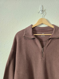 Aerie Brown Rib Quarter Zip Pullover (XS)