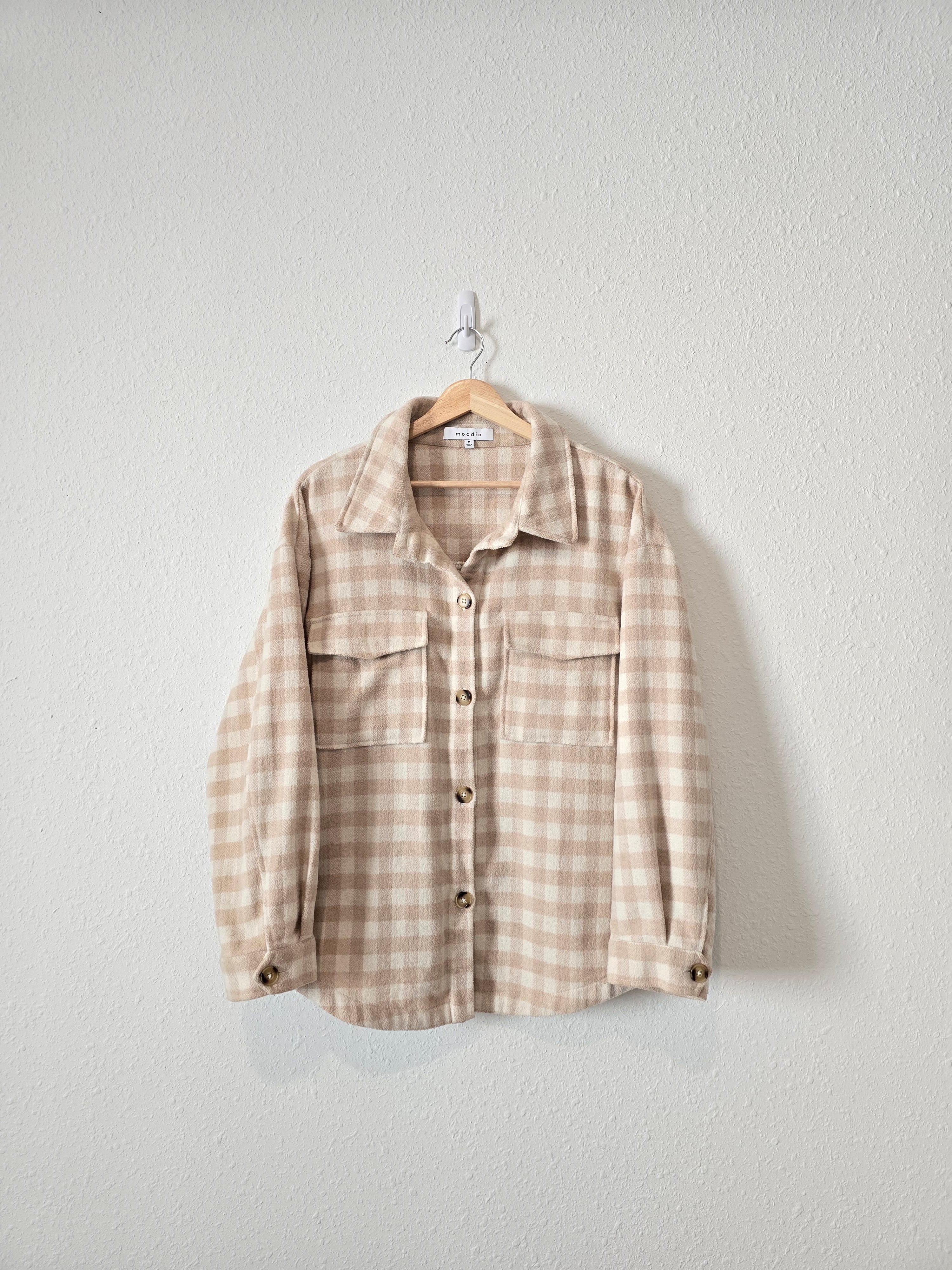 Neutral Gingham Button Up Shacket (M)